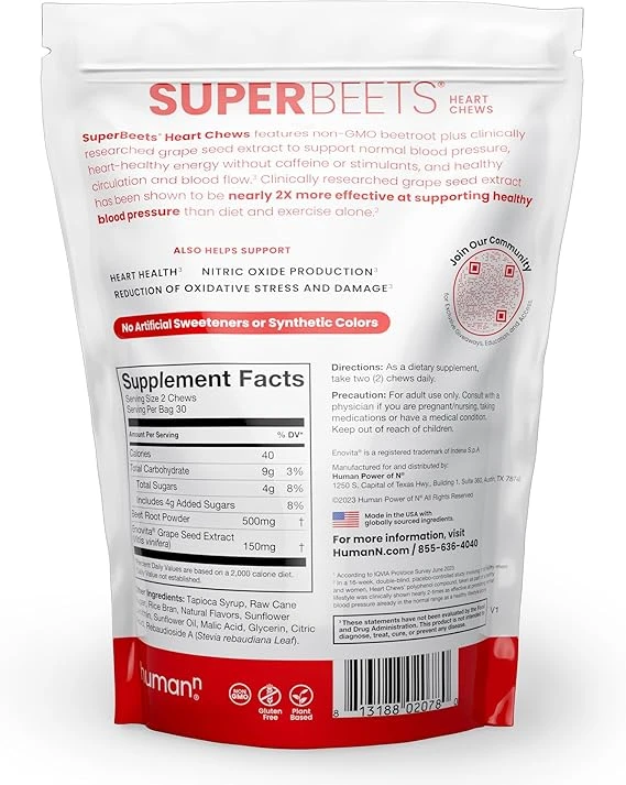 humanN SuperBeets Heart Chews - Nitric Oxide Production and Blood Pressure Suppo