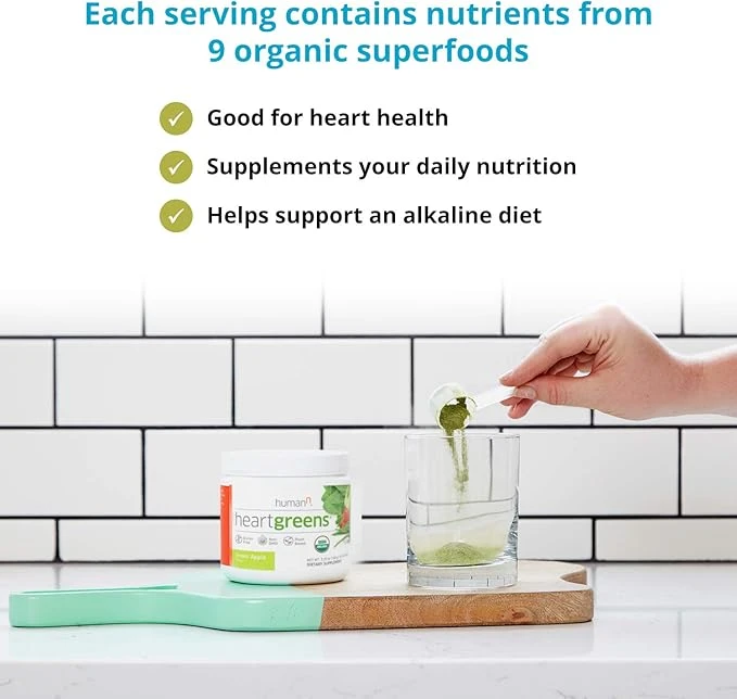 HumanN HeartGreens | Superfood Organic Powder with Wheatgrass, Kale, Spinach, an