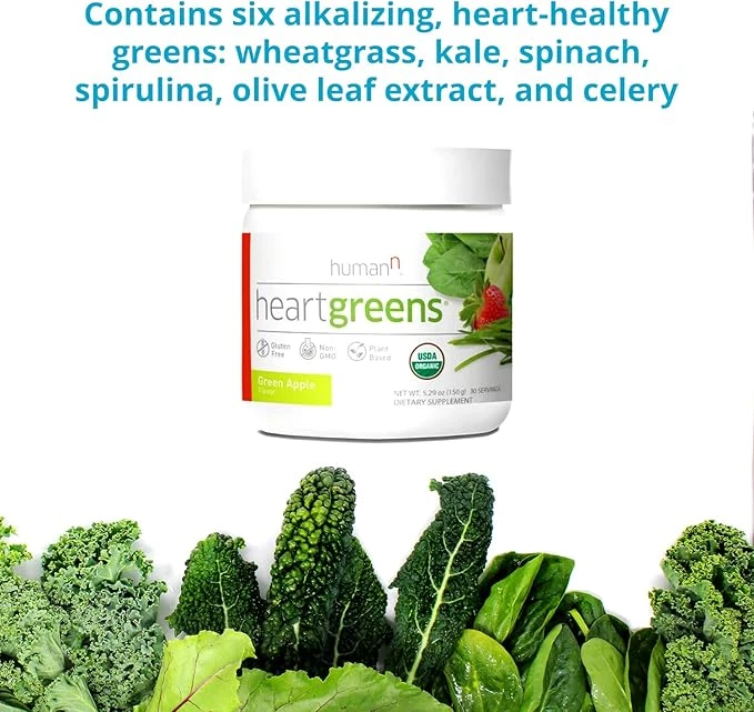 HumanN HeartGreens | Superfood Organic Powder with Wheatgrass, Kale, Spinach, an