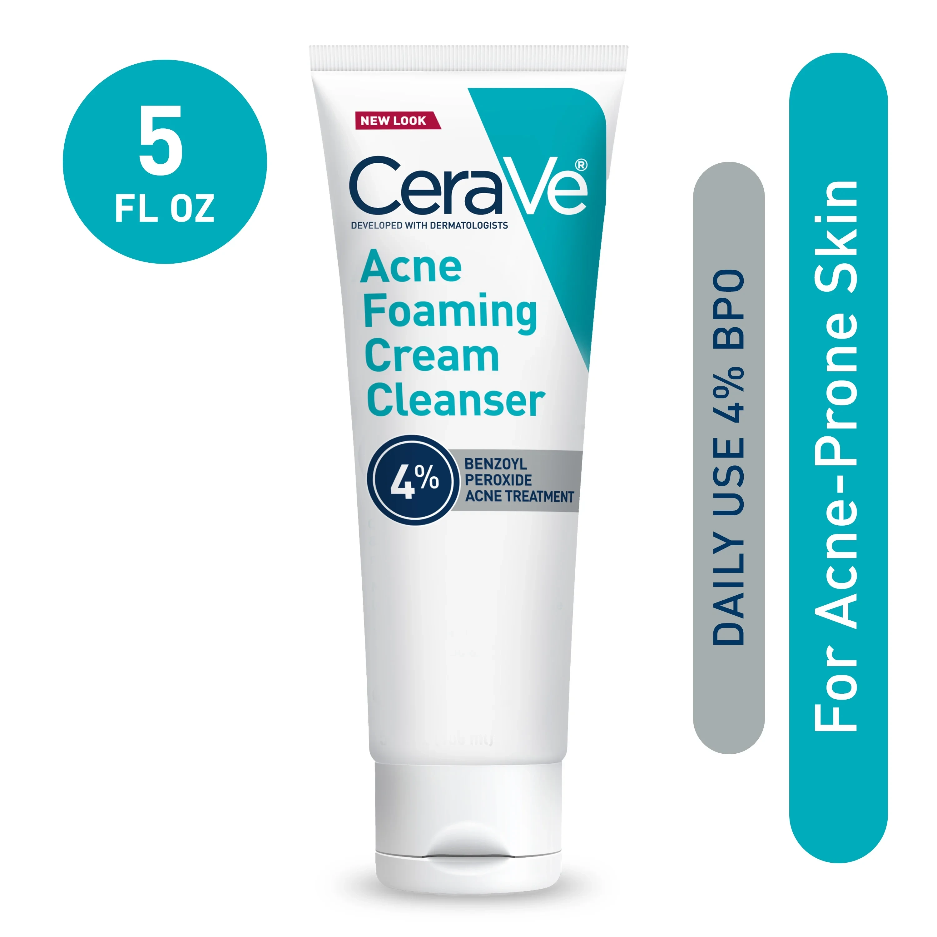 CeraVe Acne Foaming Cream Cleanser Effective 4% Benzoyl Peroxide Treatment, Hyal