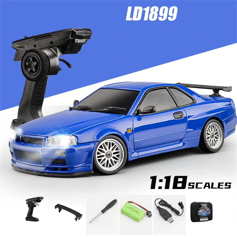 LDRC 1899/A99 RTR 1/18 2.4G RWD RC Car Drift GTR R34 Optional Gyro LED Light On-
