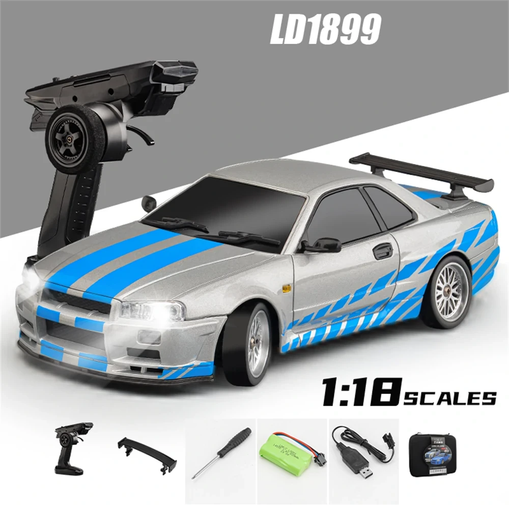 LDRC 1899/A99 RTR 1/18 2.4G RWD RC Car Drift GTR R34 Optional Gyro LED Light On-