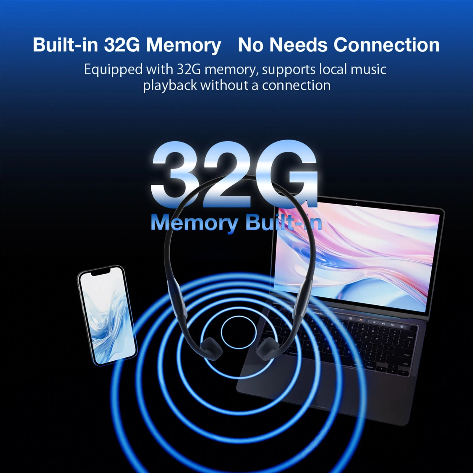 BlitzWolf BW-BTS9 Bone Conduction Earbuds - 32GB Memory, IPX8 Waterproof, Sports