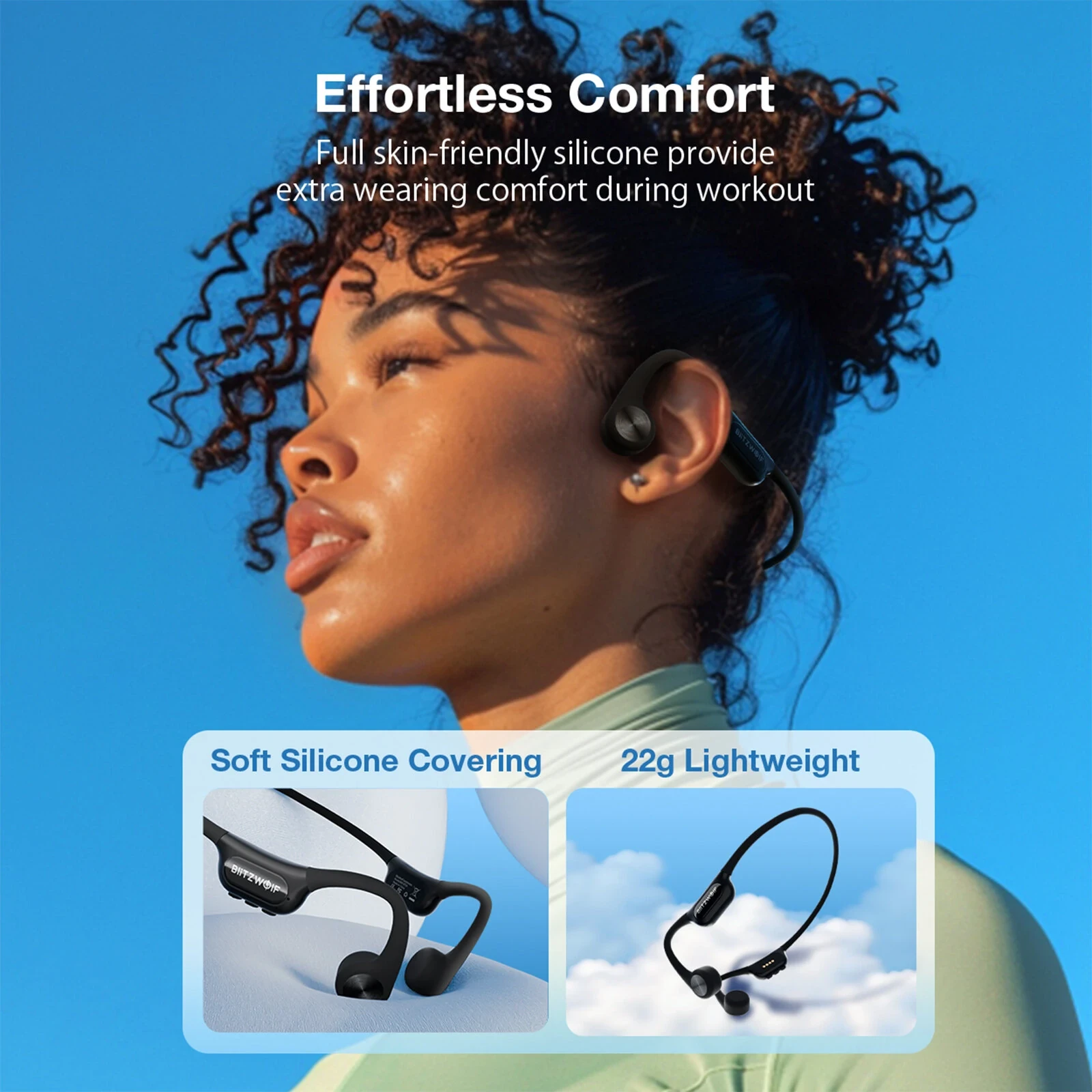 BlitzWolf BW-BTS9 Bone Conduction Earbuds - 32GB Memory, IPX8 Waterproof, Sports