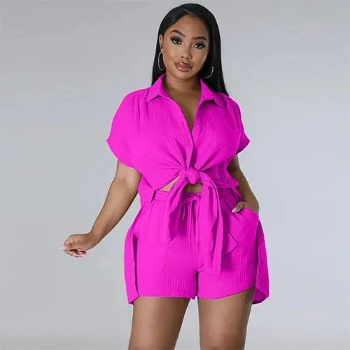 Women's Summer Tie-Front Shirt and Shorts Set