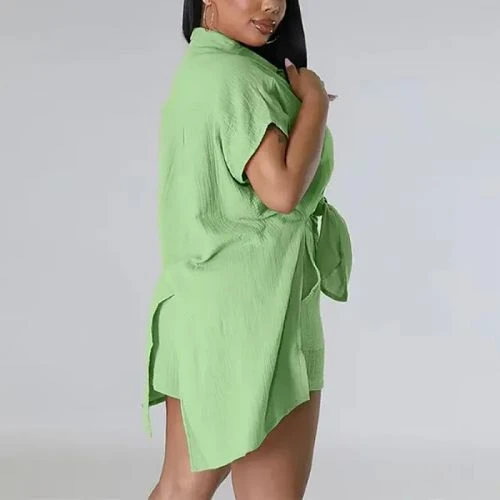 Women's Summer Tie-Front Shirt and Shorts Set