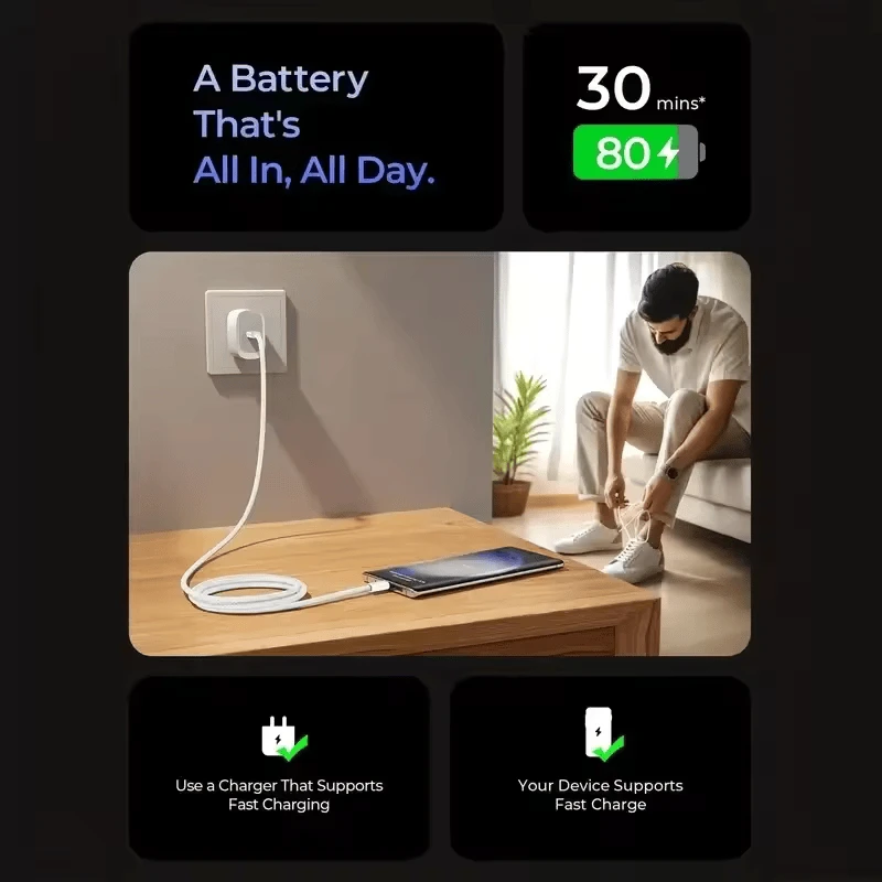 Original 60W PD USB-C to USB-C Fast Charger Cable for iPhone 15/16 Series, Xiaom