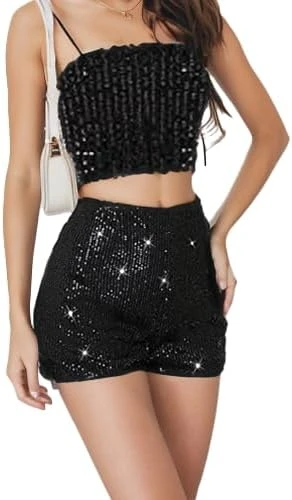 Women's Sequin Sparkle Elastic High Waist A Line Party Concert Shorts