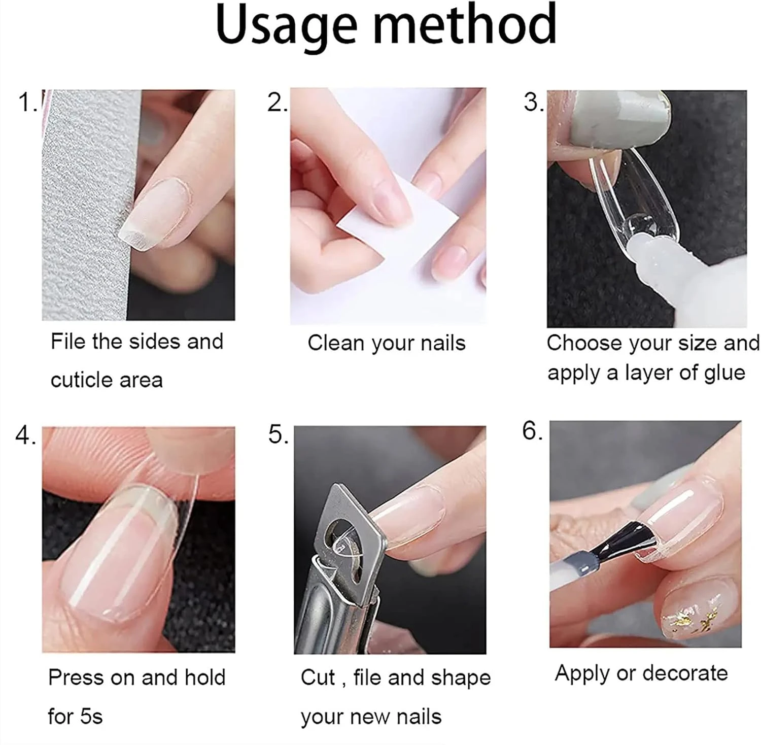 Almond Fake Nails 500pcs Press on Nails Pre-shape Gel Nail Tips for Full Cover A