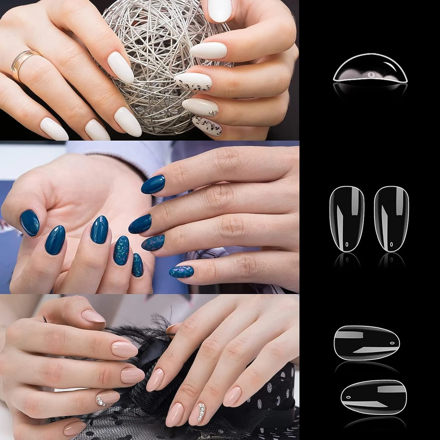 Almond Fake Nails 500pcs Press on Nails Pre-shape Gel Nail Tips for Full Cover A