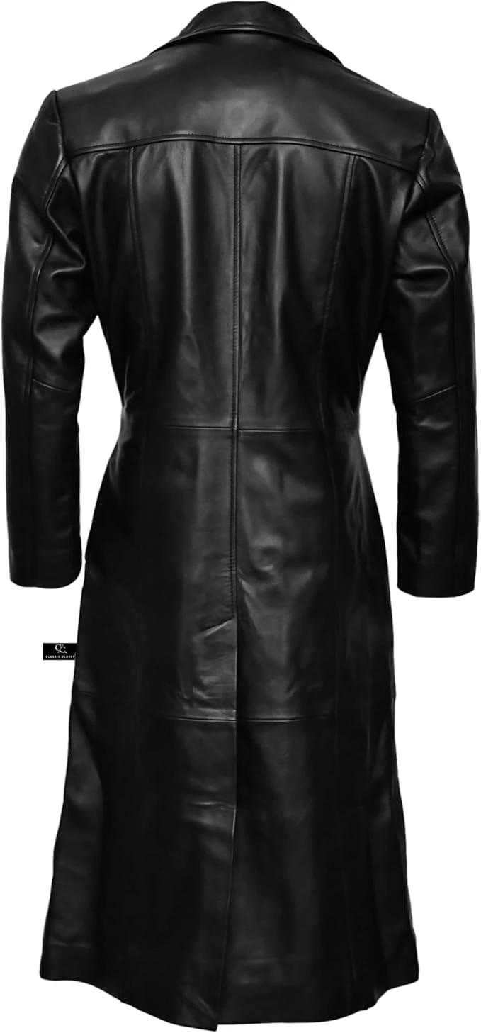Women’s Duster Long Black Trench Coat  Women’s Full Body Leather Long Coat  Lo