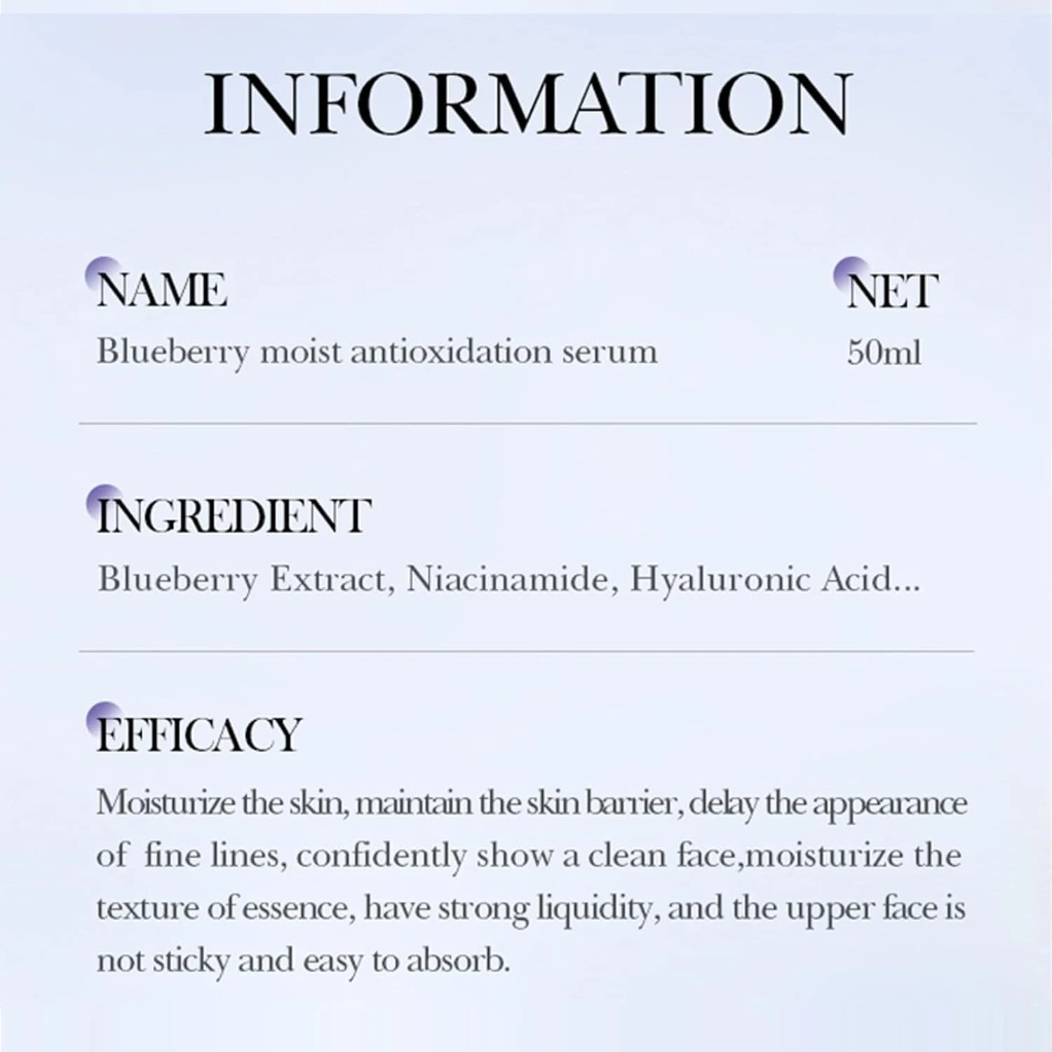 Hyaluronic Acid Face Serum, Blueberry Moisturizing Facial Serum, Anti-Aging & Hy