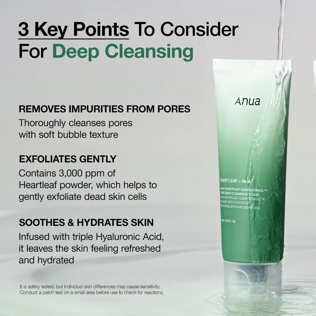 ANUA Heartleaf Quercetinol Pore Deep Cleansing Foam, Facial Cleanser, for Double