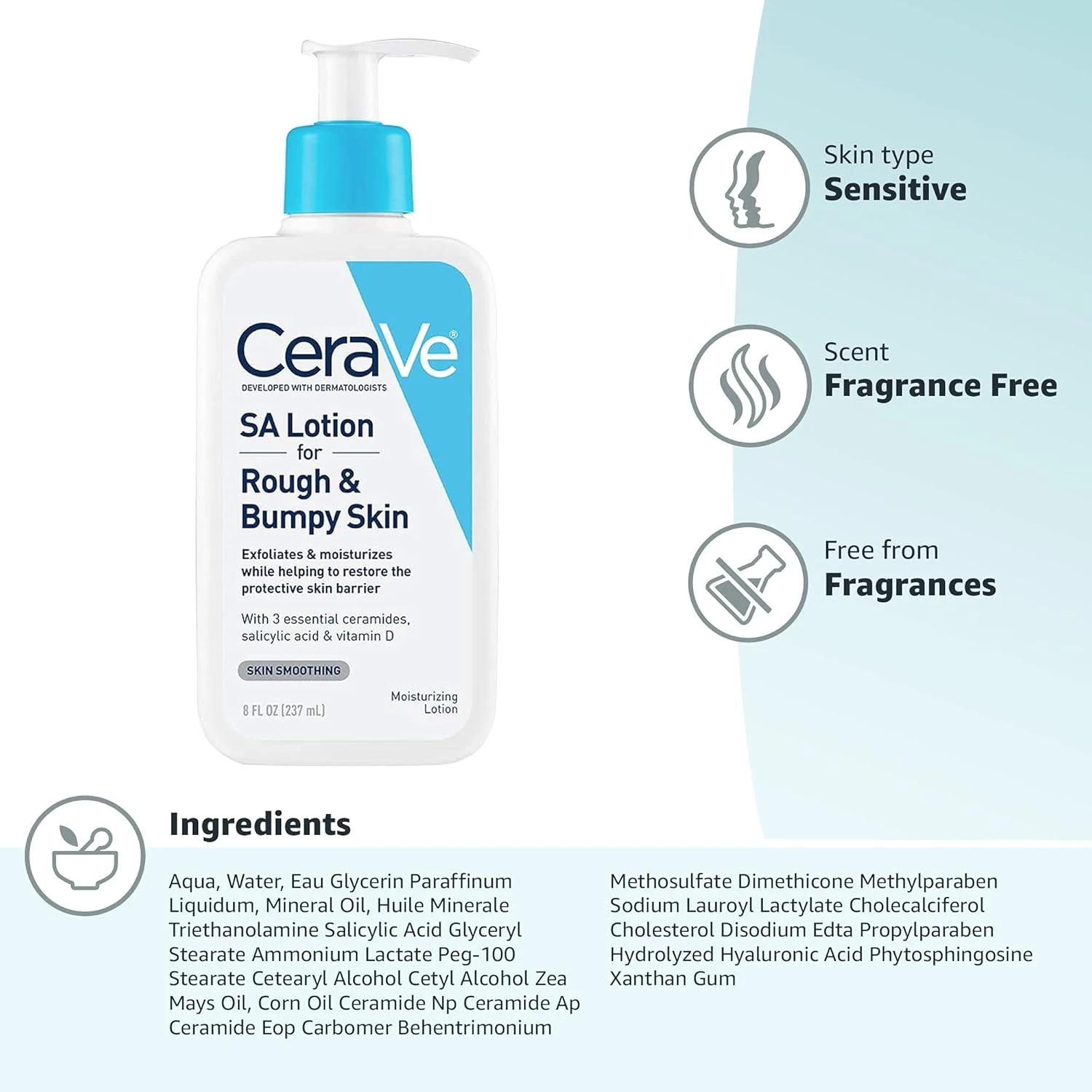 CeraVe SA Lotion for Rough & Bumpy Skin | Vitamin D, Hyaluronic Acid, Lactic Aci