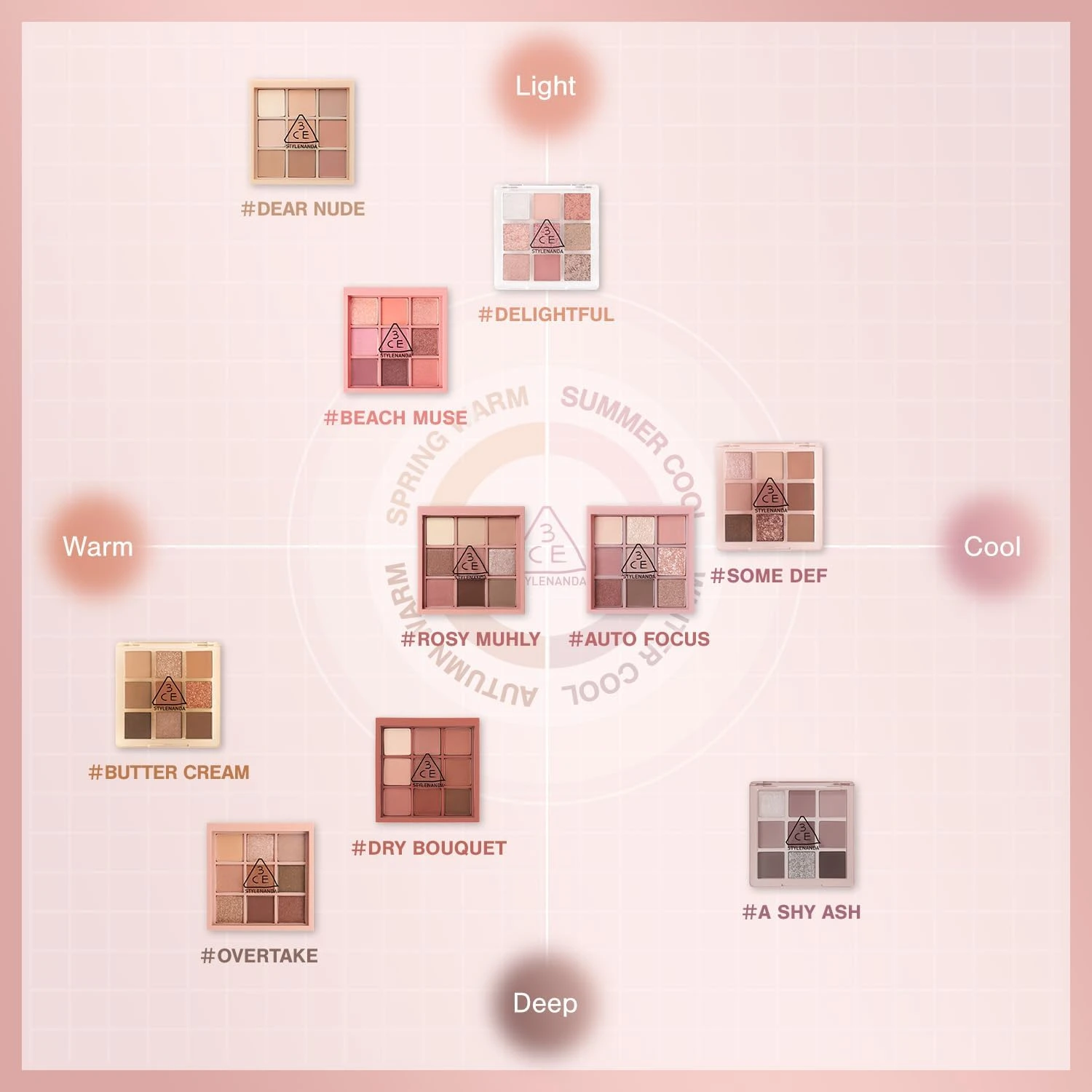 3CE Multi Eye Color Palette #SOME DEF with Eyeshadow Brushes 4ea