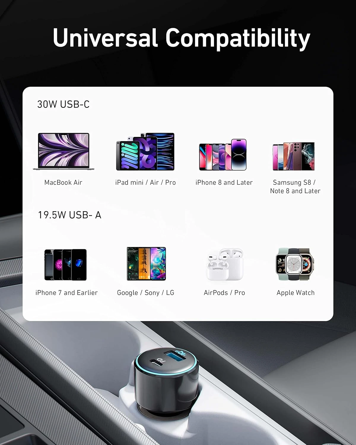 Anker Auto Ladegerät PowerDrive Speed+ 2, USB C Kfz Ladegerät 2 Port 49W mit Pow