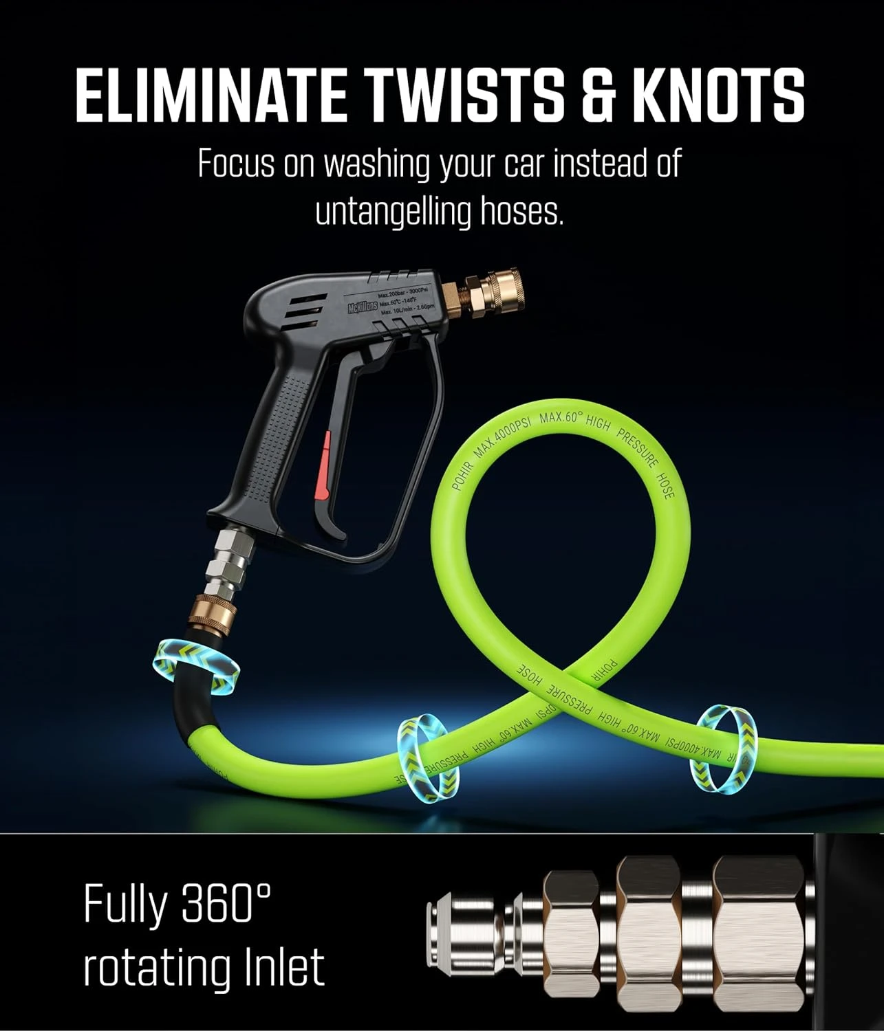 McKillans Short Pressure Washer Gun with Swivel - High Pressure Water Handle wit