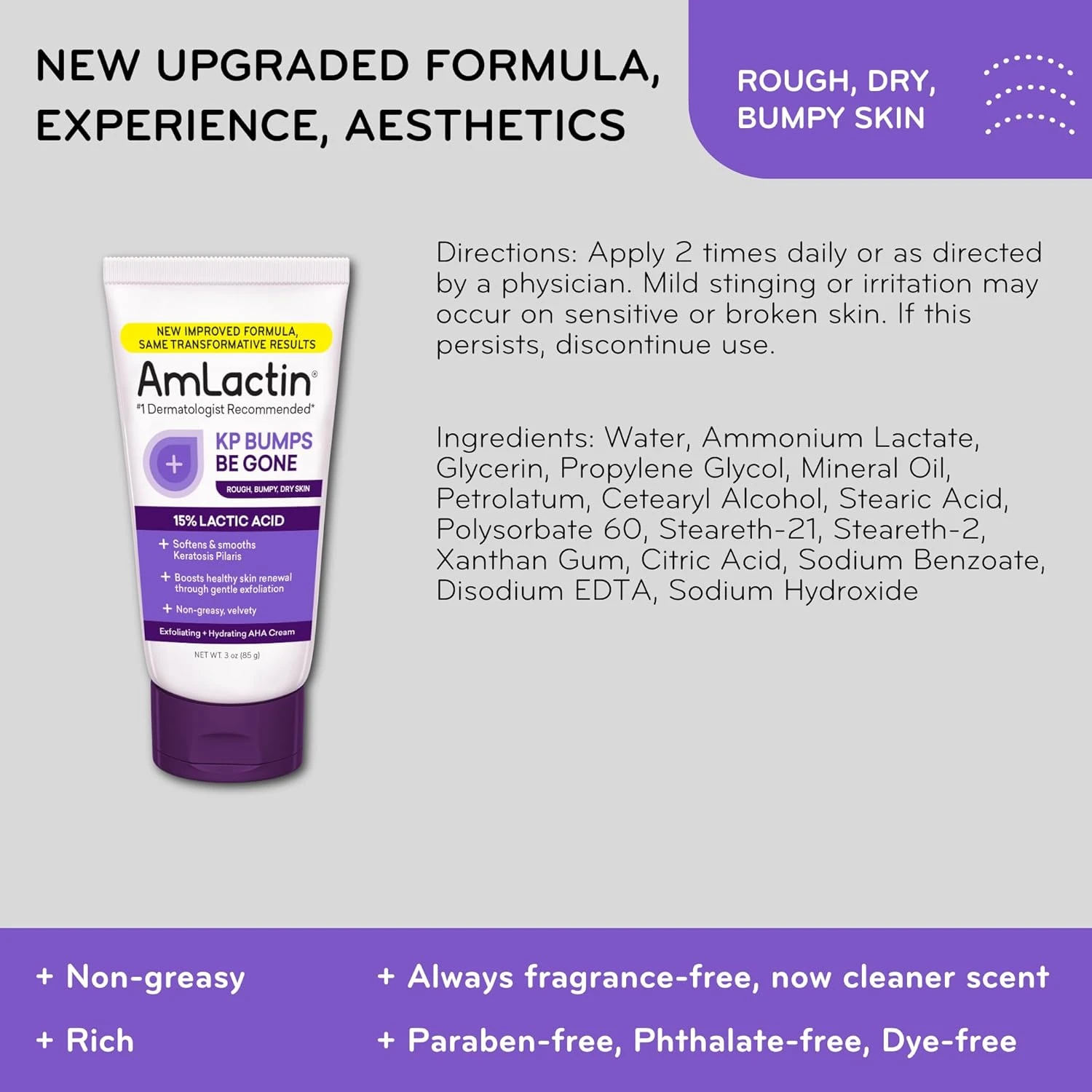 AmLactin KP Bumps Be Gone - 3 oz Keratosis Pilaris Moisturizing Cream with 15% L