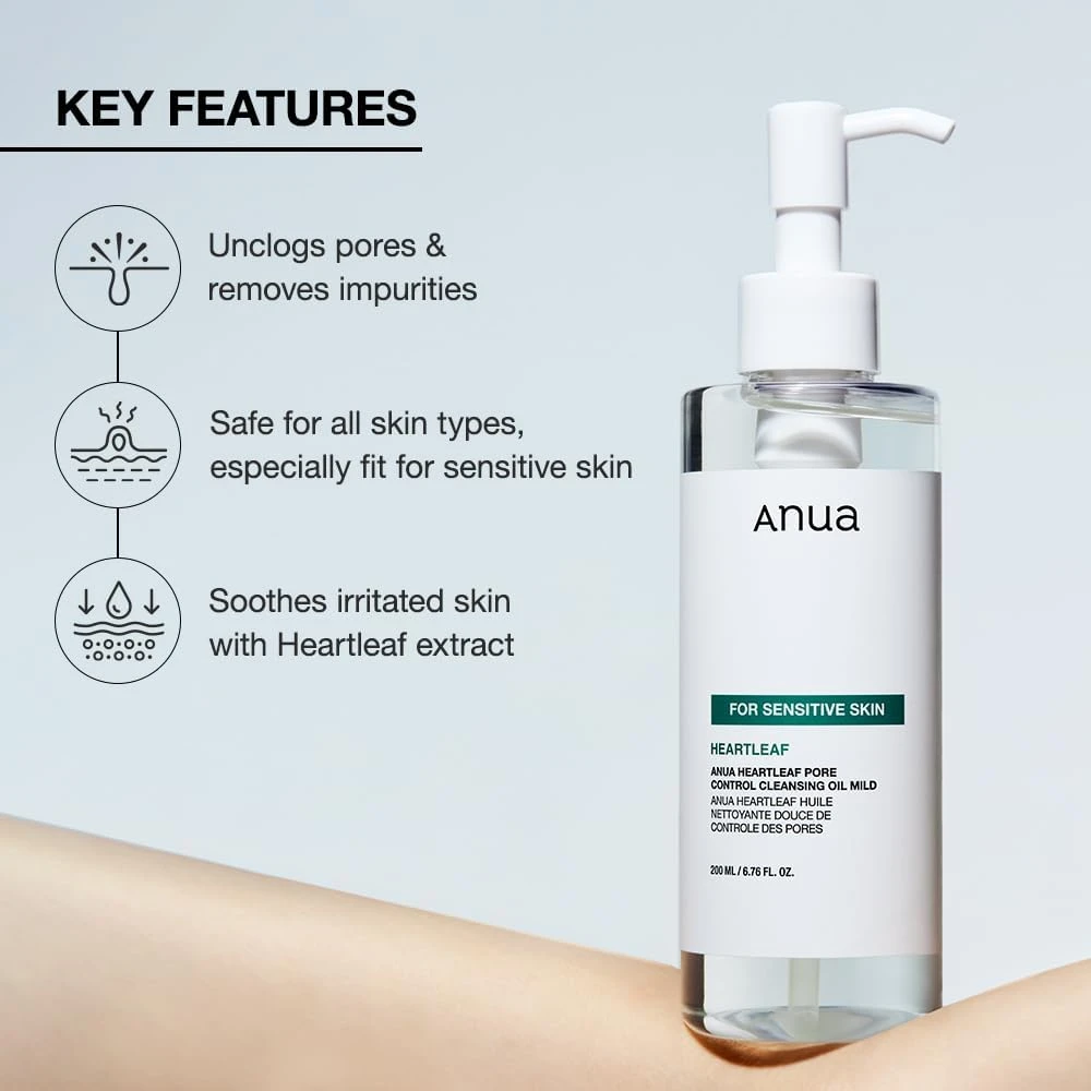 ANUA Heartleaf Pore Cleansing Oil MILD, Sensitive Skin Face Wash, Oil Cleanser f
