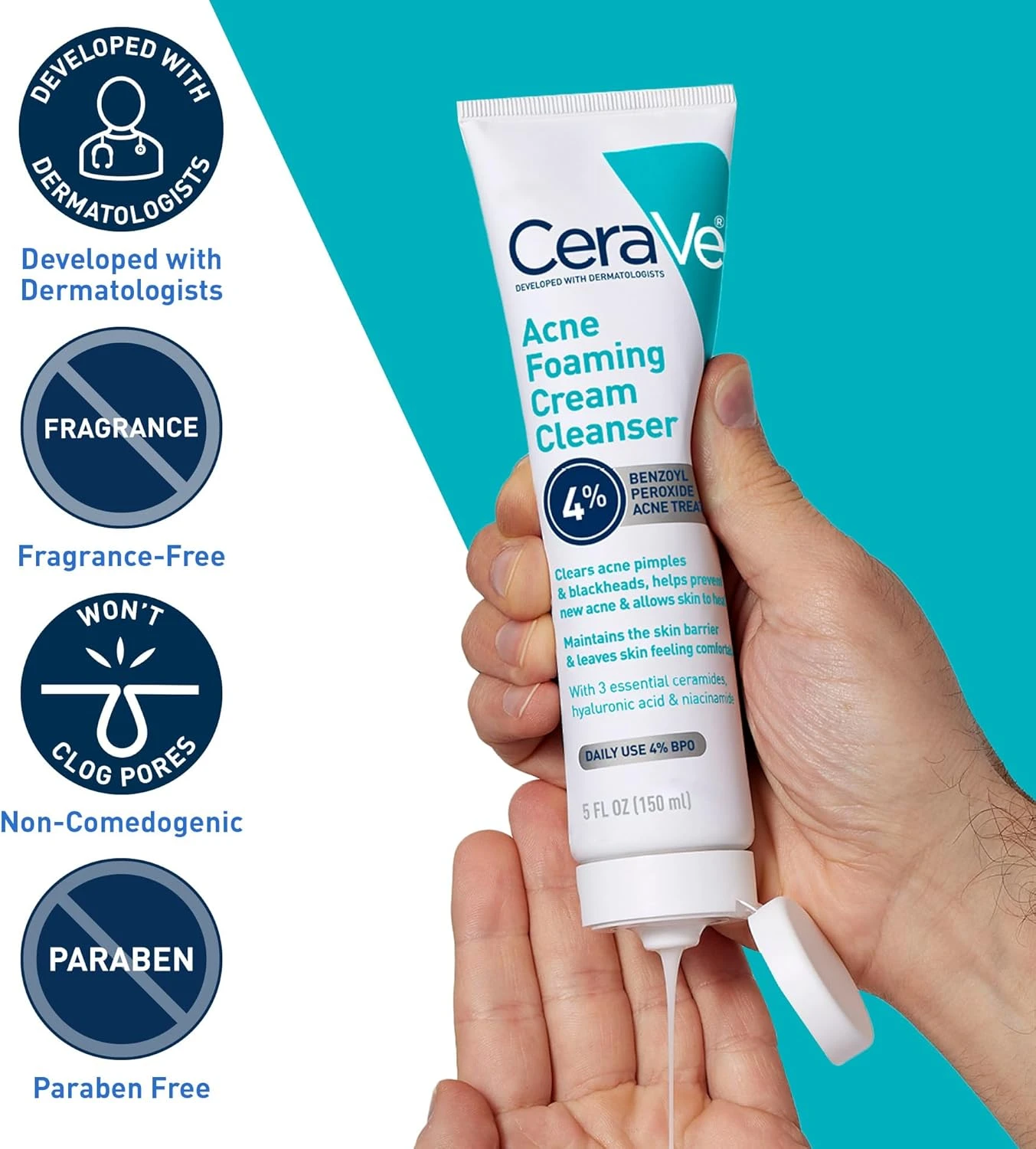 CeraVe Acne Foaming Cream Cleanser, 5 Fl Oz (Pack of 1), Packaging may Vary
