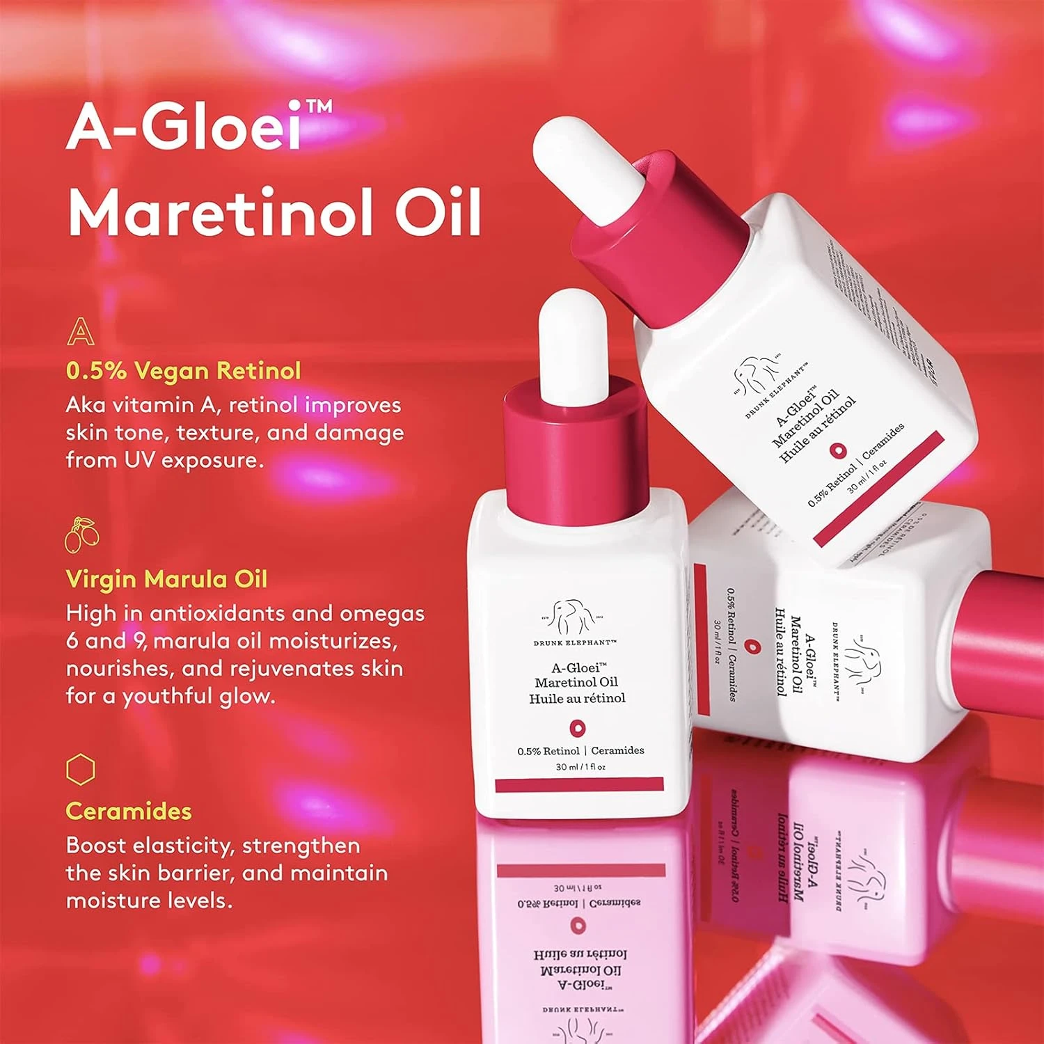 Drunk Elephant A-Gloei Virgin Marula Oil with Retinol. Anti-Wrinkle Treatment fo