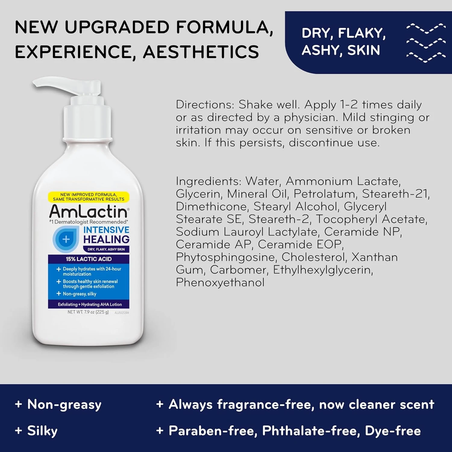 AmLactin Rapid Relief Restoring Body Lotion for Dry Skin – 7.9 oz Pump Bottle – 