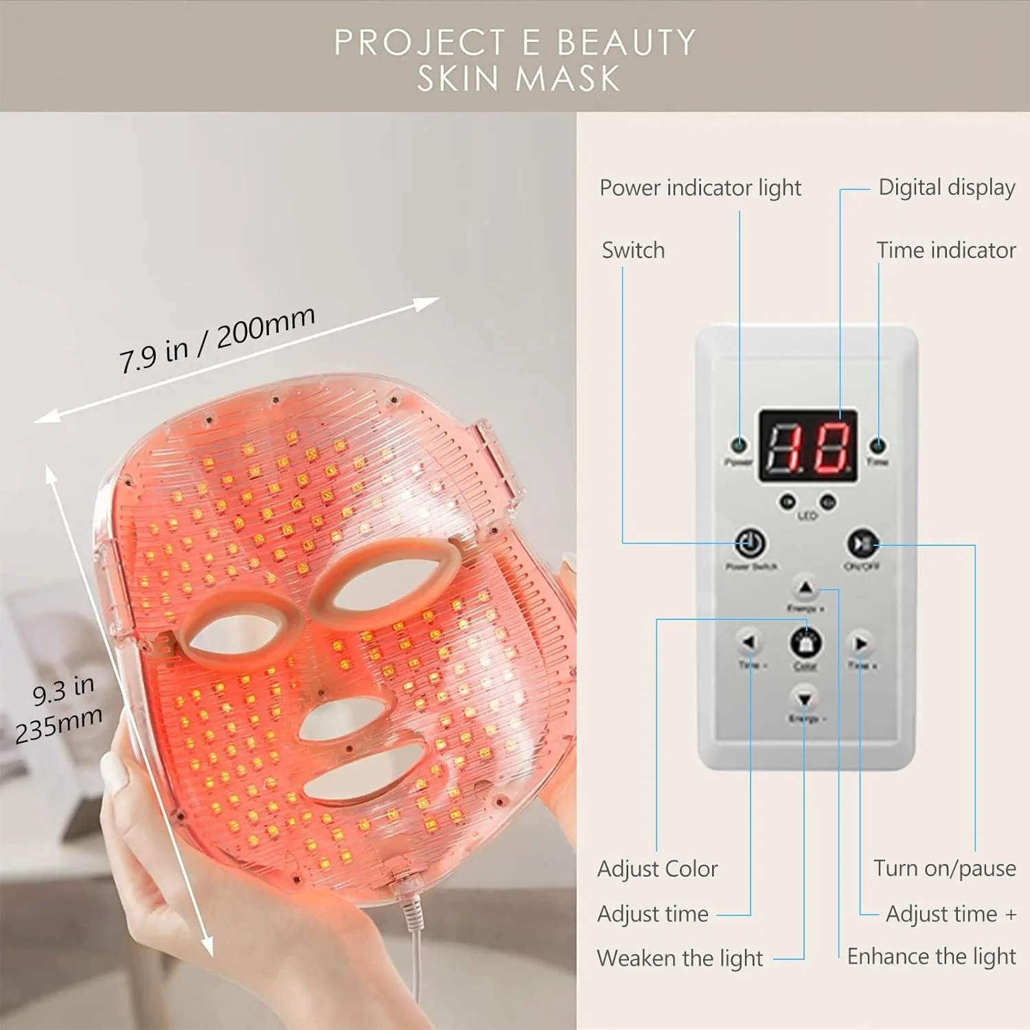 Led Face Mask Light Therapy, Red Light Therapy for Face, 7-1 Colors LED Facial S