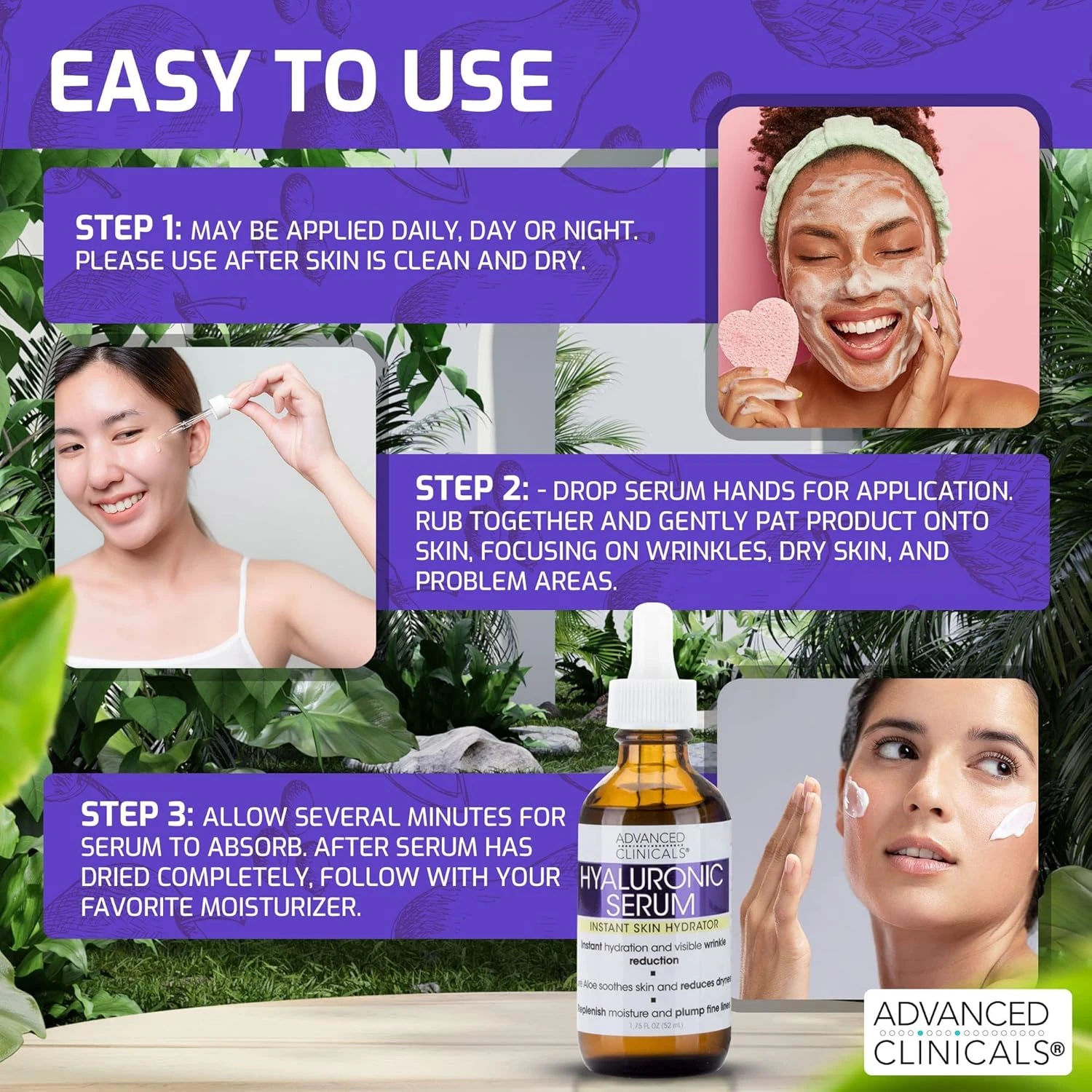 Advanced Clinicals Hyaluronic Acid Face Serum Anti Aging Face Serum Instant Skin