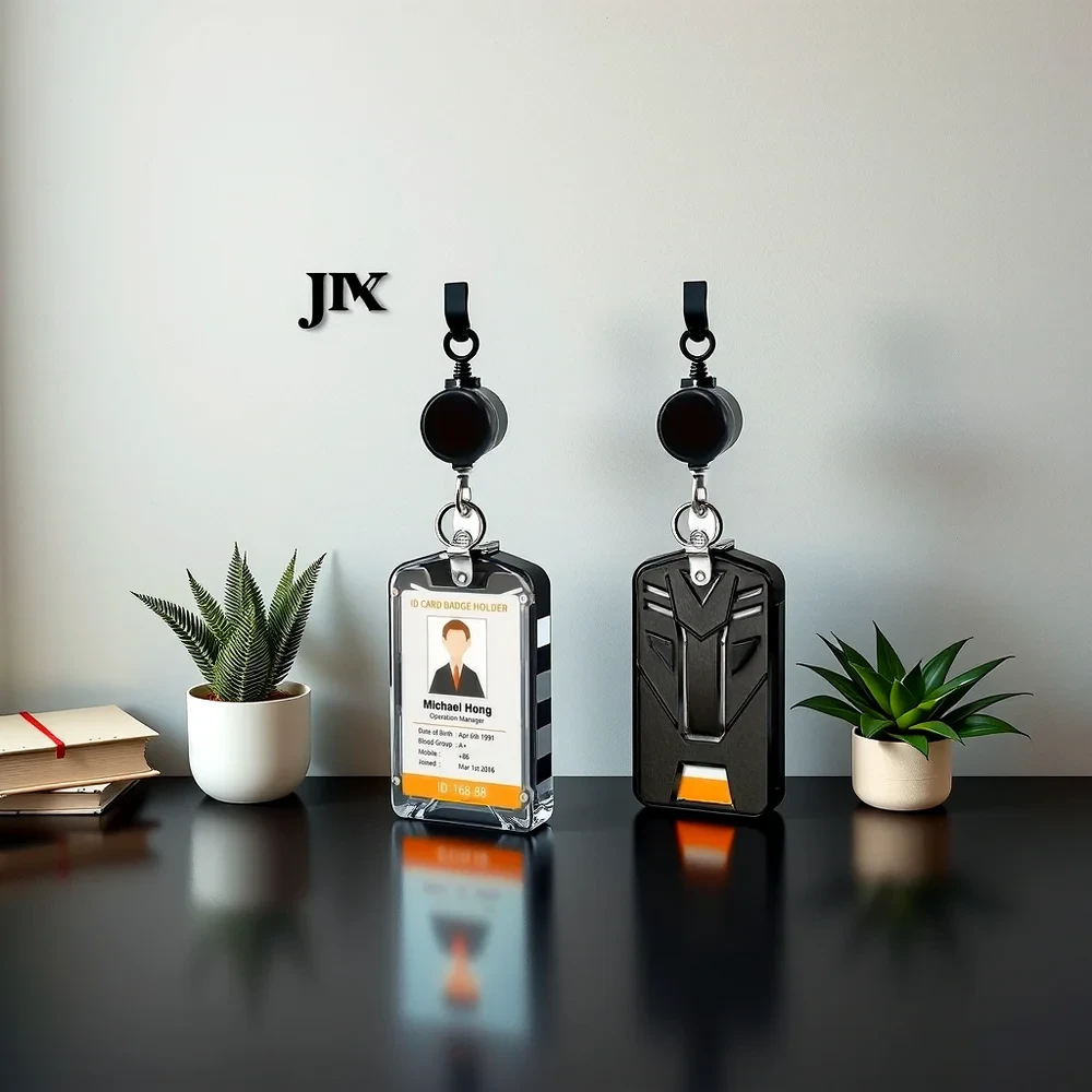 Durable Retractable ID Badge Holder with Carabiner Clip & Keychain – Secure Vert