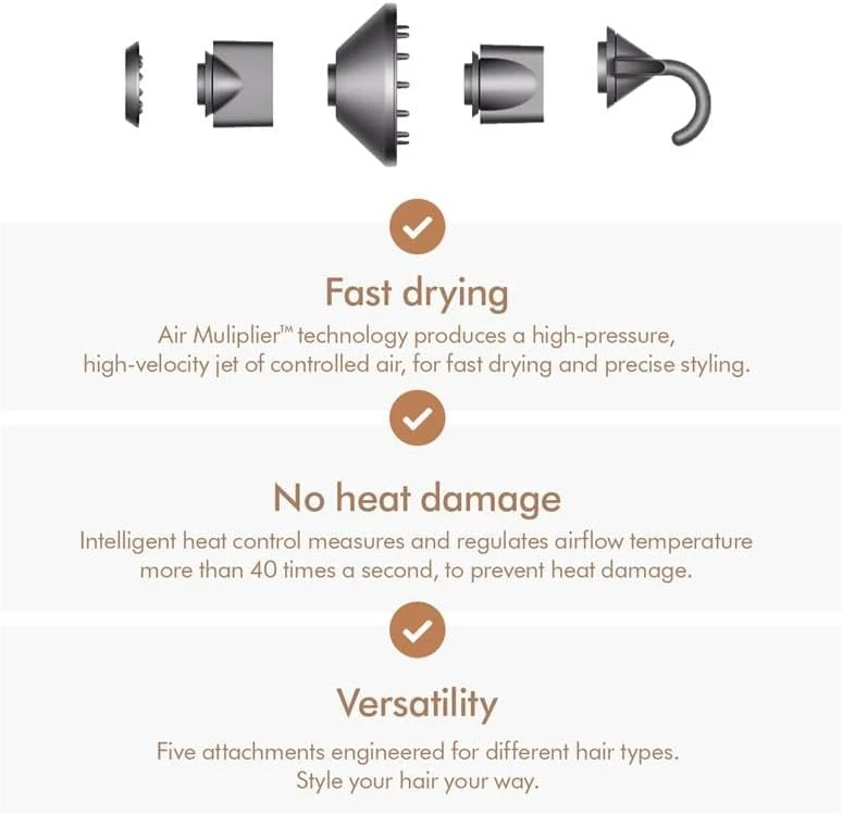 Dyson Supersonic Hair Dryer (Nickel/Copper) – 1380W Fast Drying with Intelligent