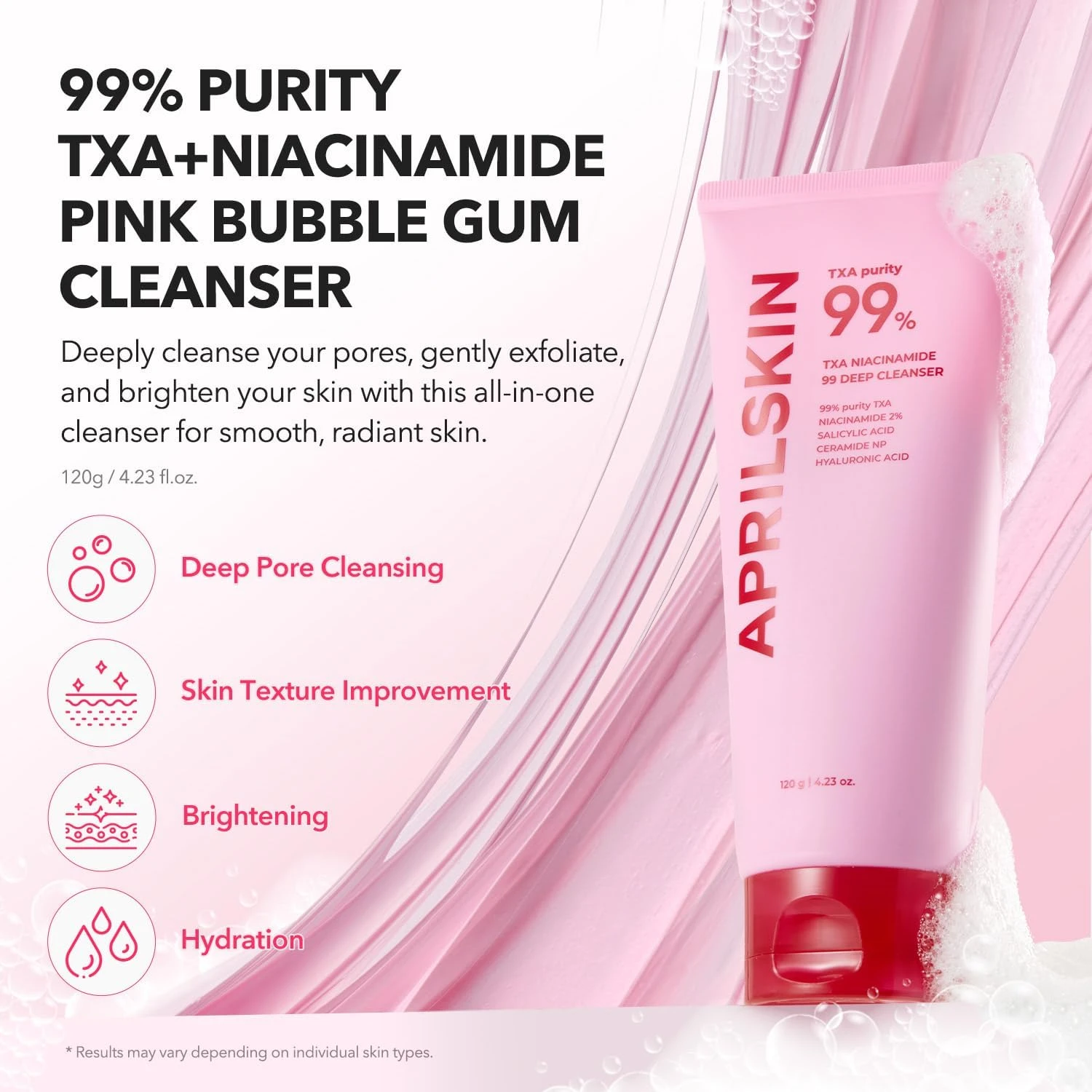 APRILSKIN TXA Niacinamide 99 Pore Care Pink Bubble Gum Deep Cleanser | 99% High-
