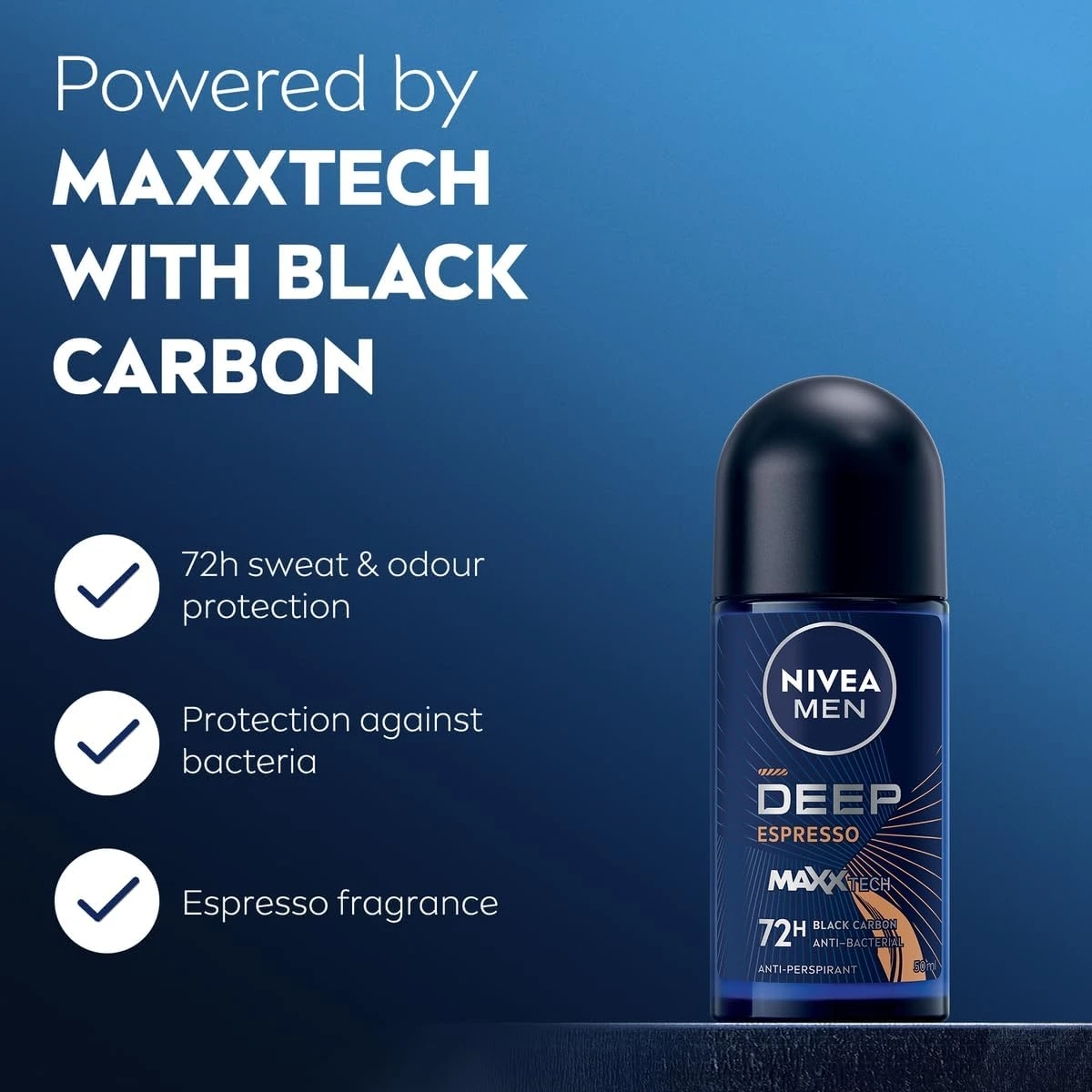 NIVEA MEN Deep Black Carbon Antiperspirant Roll-On Espresso Scent 50ml     Ask C