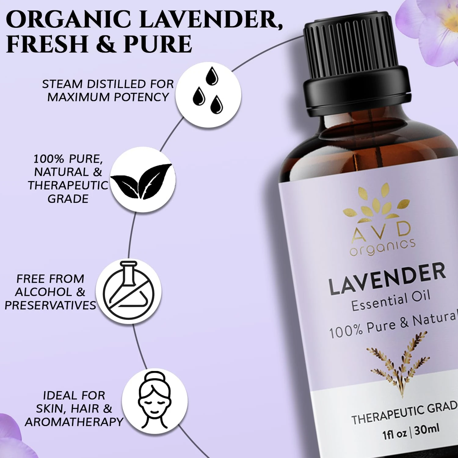 AVD Organics Lavender Essential Oil 30ml – 100% Pure & Natural Lavender Oil for 