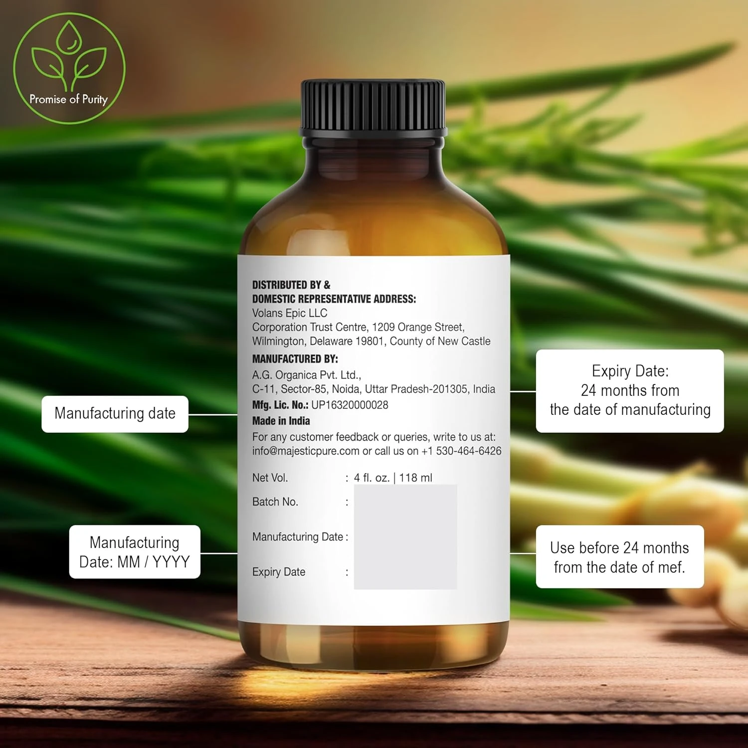 MAJESTIC PURE Lemongrass Essential Oil | 118 ml | 100% Pure and Natural Lemongra