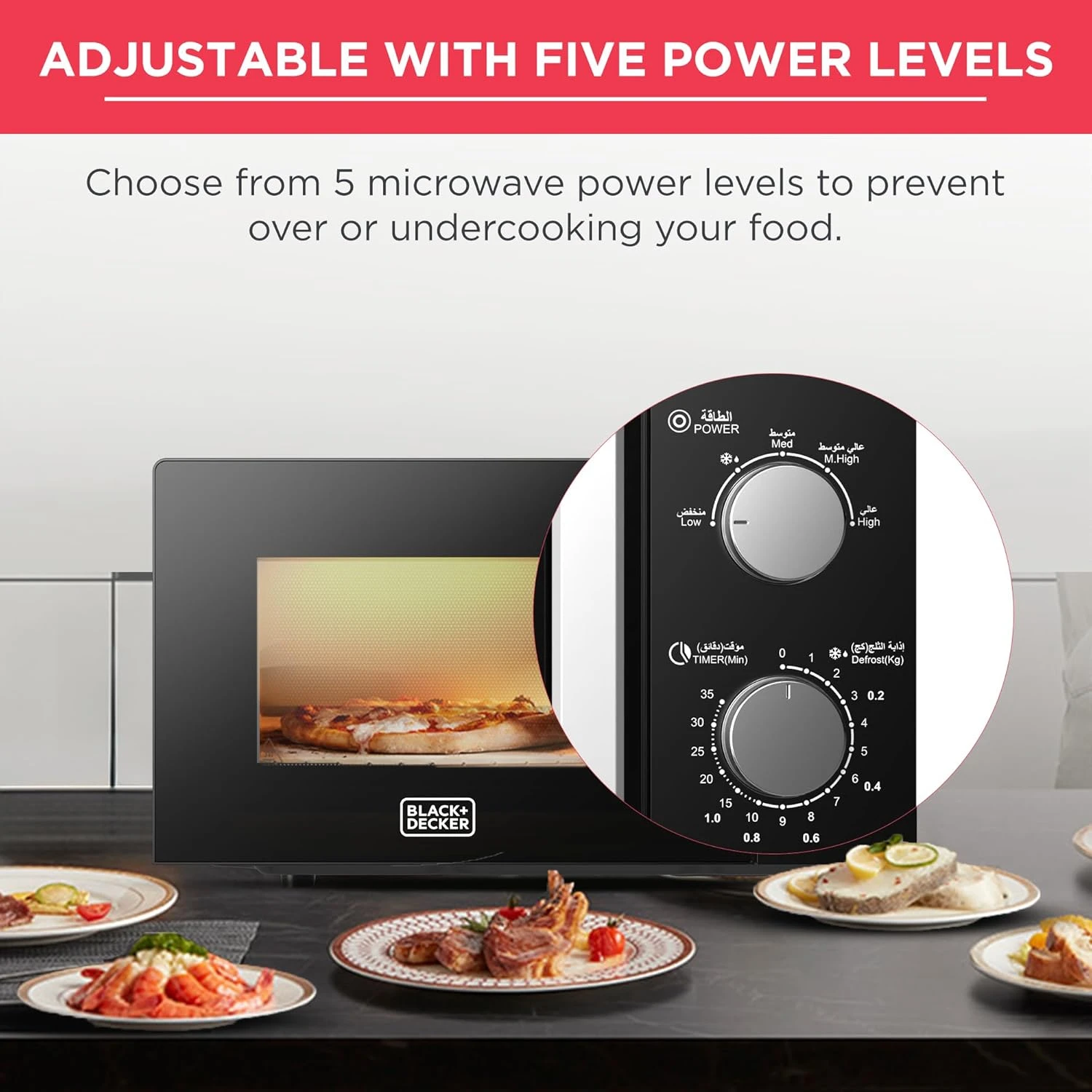 BLACK+DECKER Microwave Oven, 20L, 700W, 5 Power Levels, Defrost Function, 35-Min