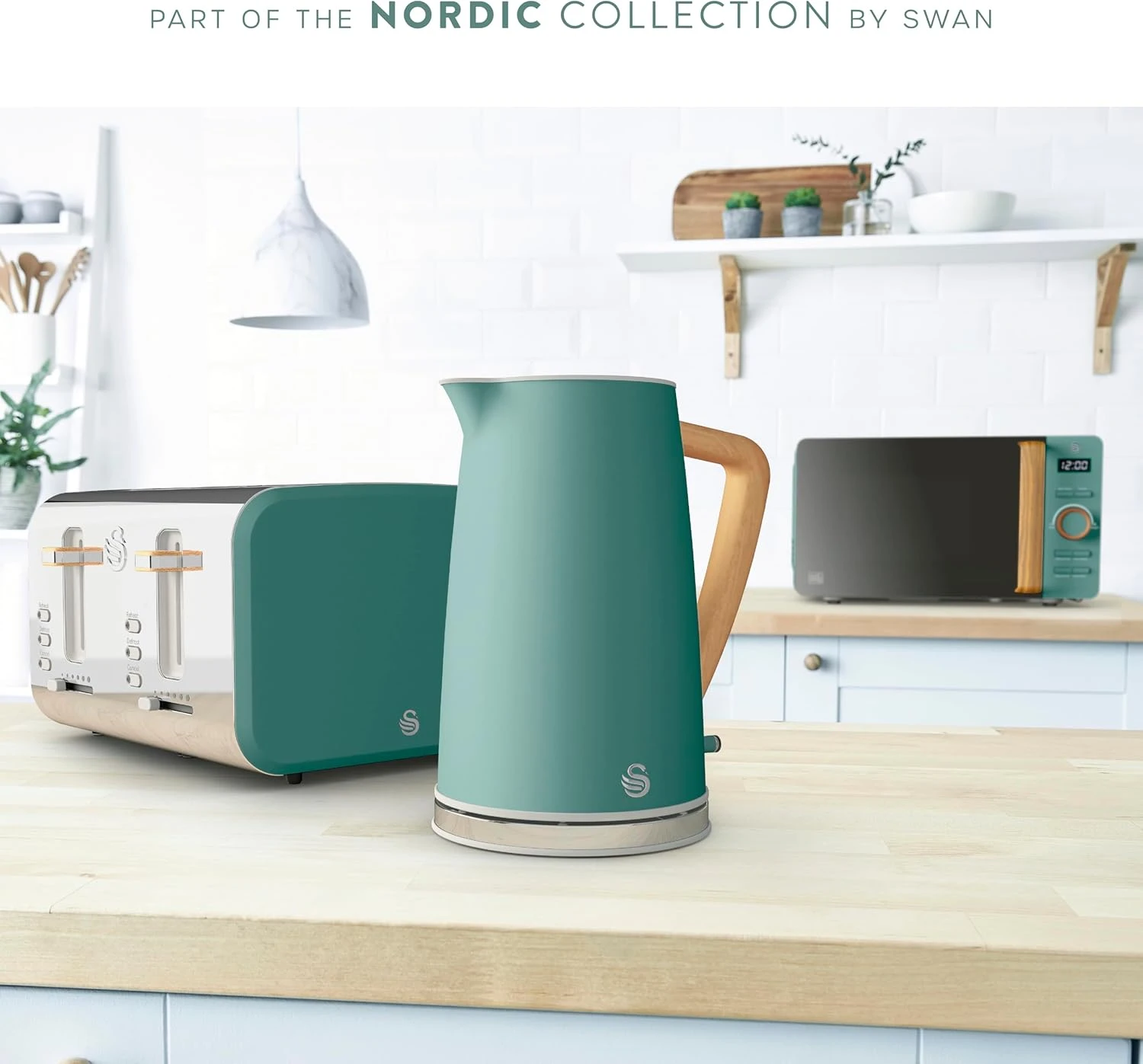 Swan SM22036LGREN Nordic LED Digital Microwave with Glass Turntable, 6 Power Lev