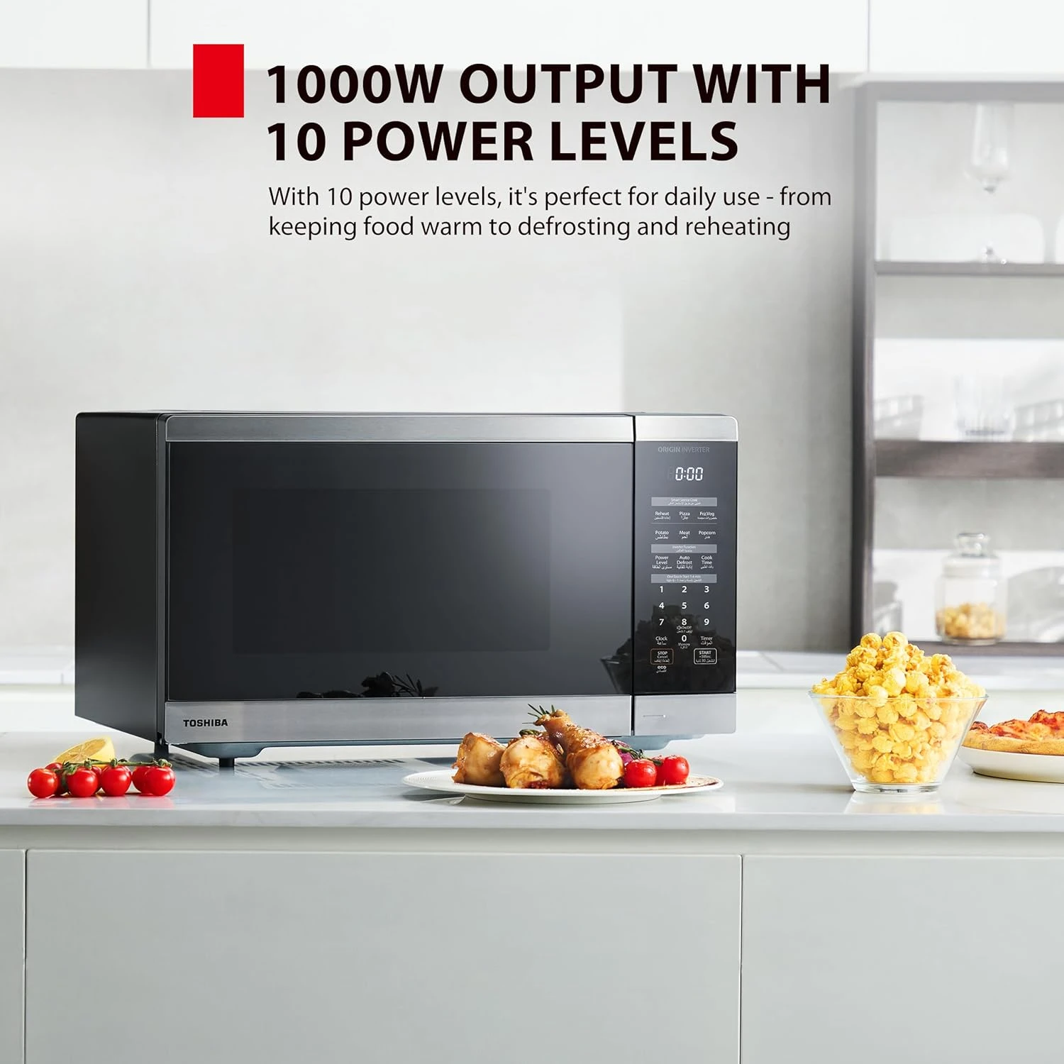 TOSHIBA 45L Microwave Oven 1000W,10 Power Levels Output, 55.5dB* Quiet Operation