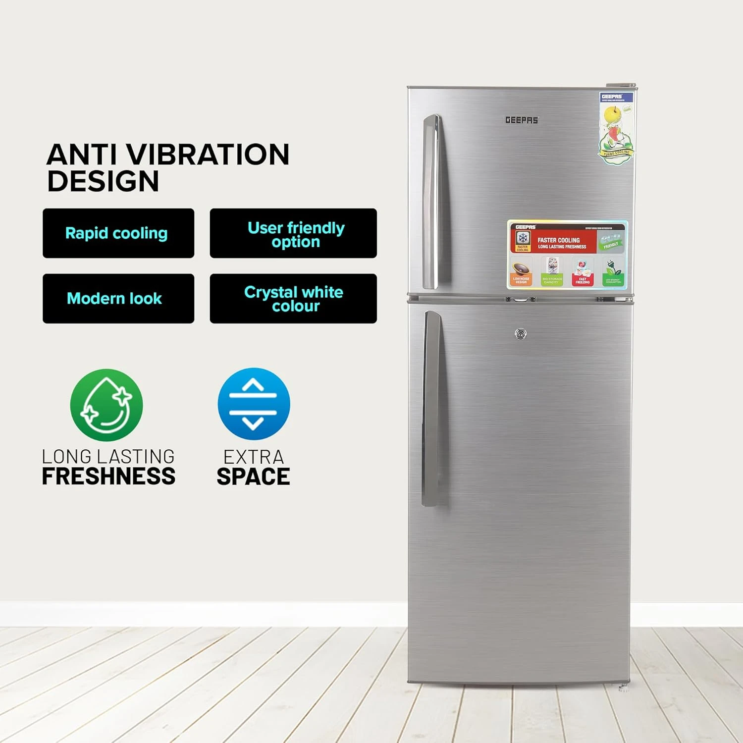 200L Gross/130L Net Capacity, Double Door Defrost Refrigerator With Grip Handle,