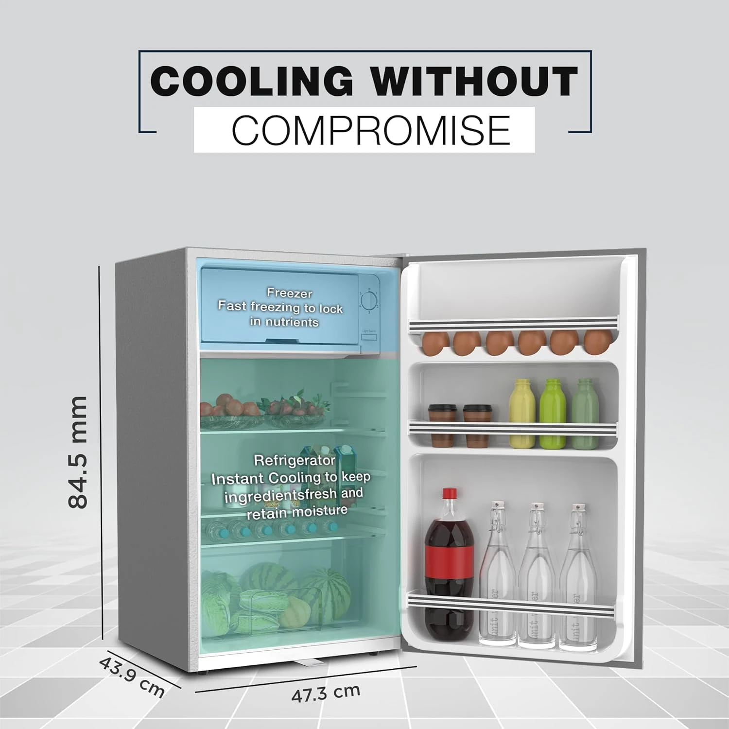 Nikai 125L Gross/90L Net, Single Door Mini Refrigerator, Compact Small Size Frid