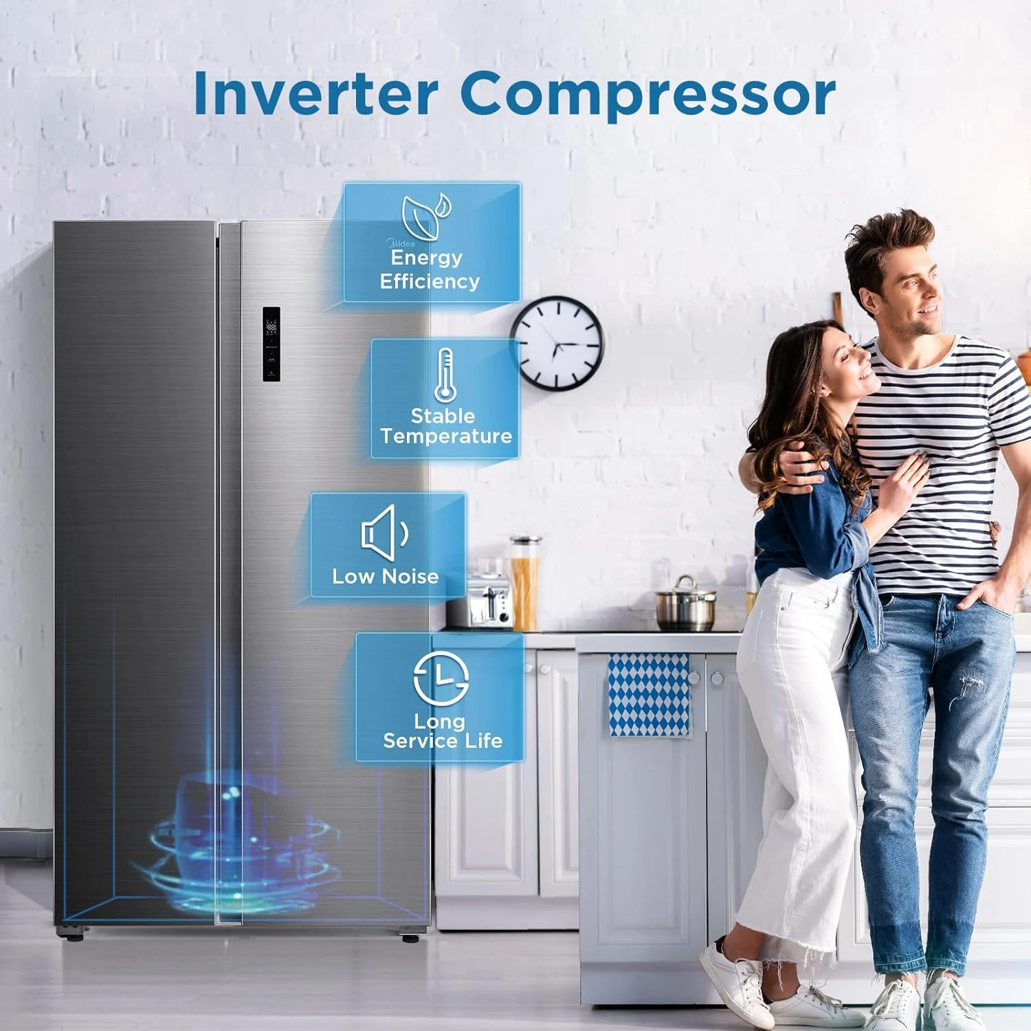 Midea 710L Gross & 510L Net Side By Side 2 Door Refrigerator, Frost Free Fridge 