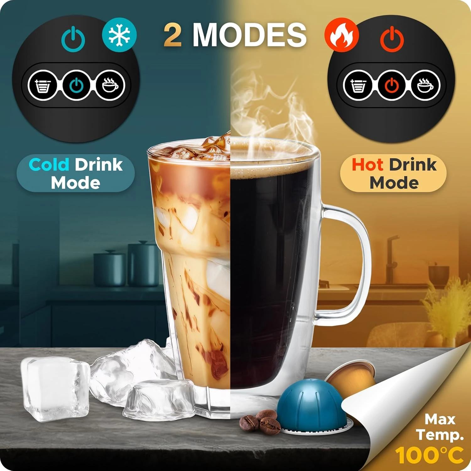 Empire Coffee Machine - 1450W Powerful Pod Coffee Machine with 600ML Detachable 