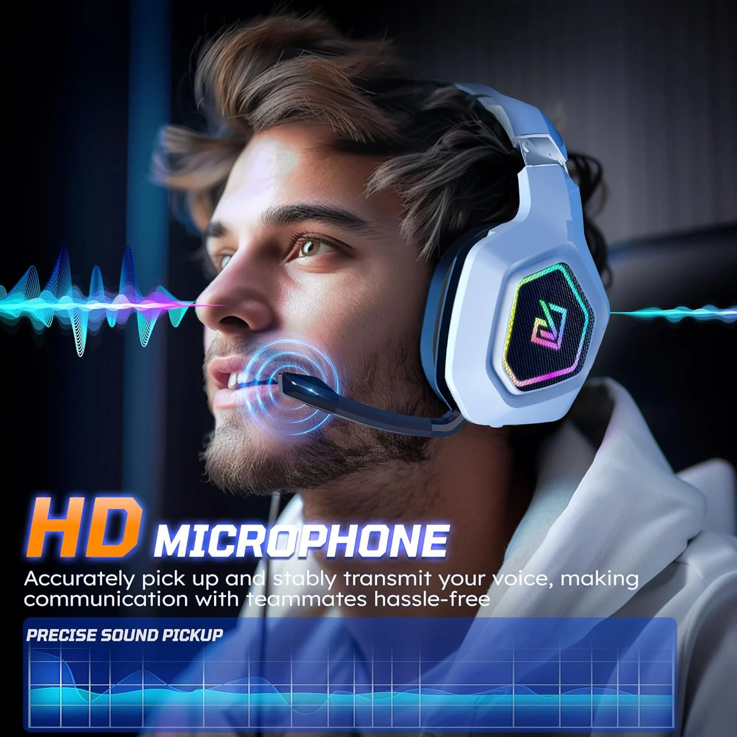 Garlo Wireless Gaming Headset with 7.1 Surround Sound & 60H+ Hrs, 2.4GHz/Wired/B