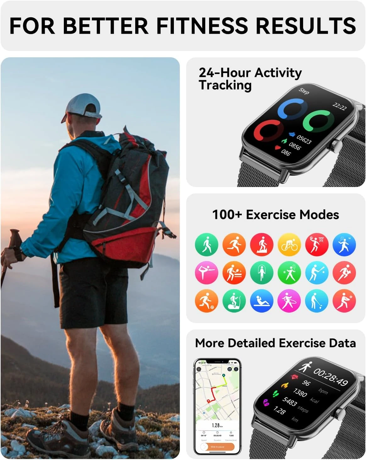 Smart Watch for Women Men, Fitness Tracker Watch for Android Phones iPhone Compa