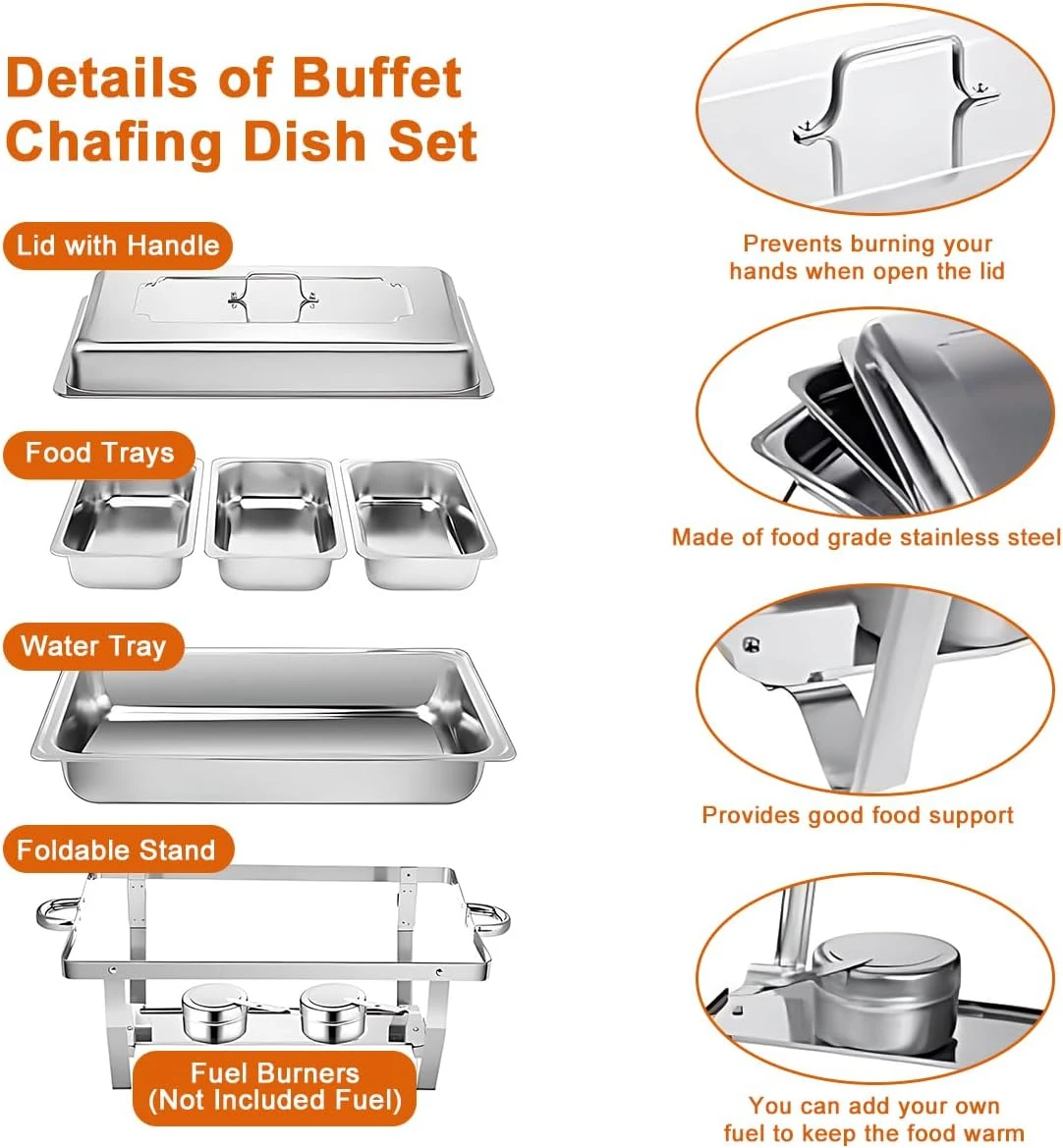 Chafing Dish Buffet Set 11L Catering Server Chafer Food Warmer, Stainless Steel 
