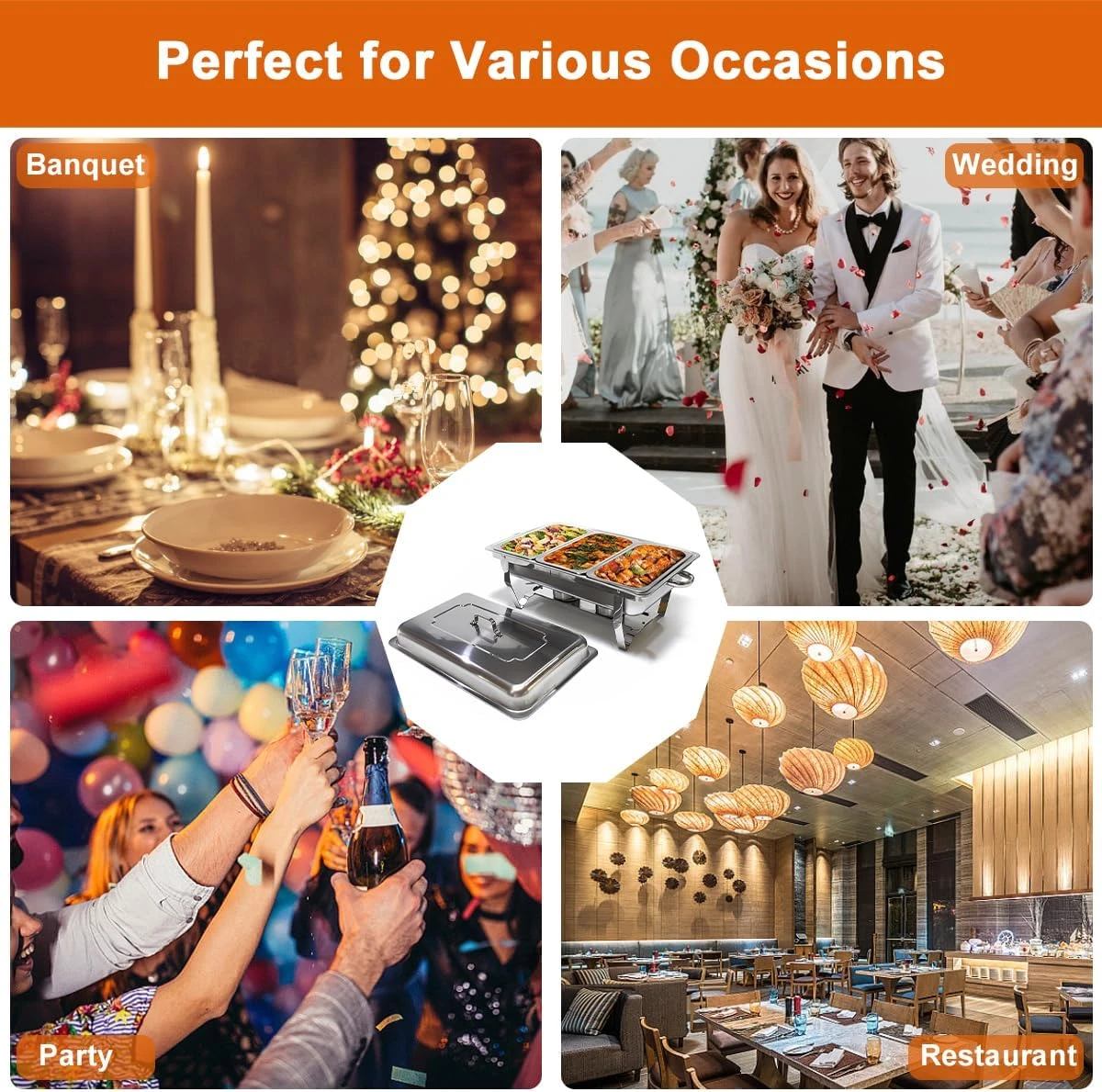 Chafing Dish Buffet Set 11L Catering Server Chafer Food Warmer, Stainless Steel 