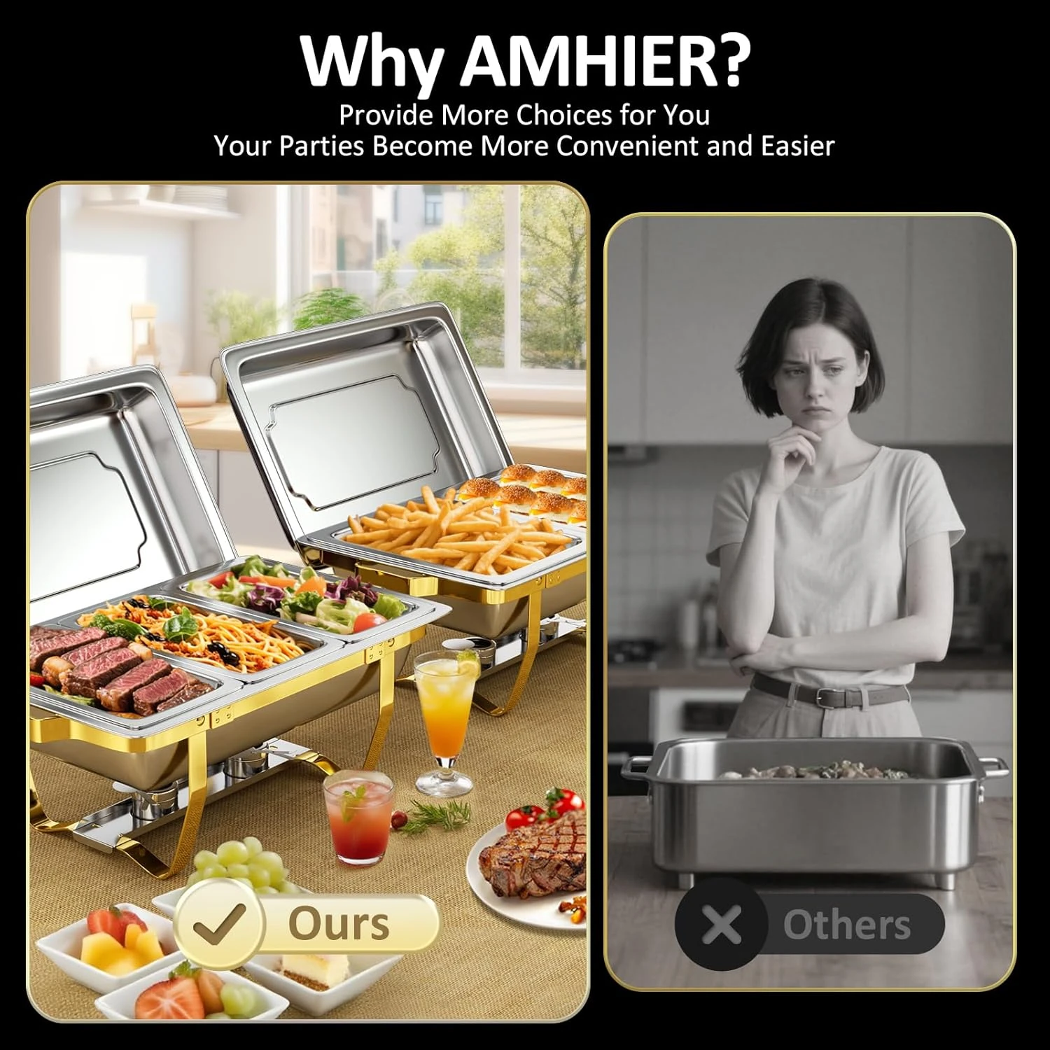 Chafing Dishes for Buffet 4 Pack 7pan, 9QT [Elegant Gold and Silver Colors] Stai