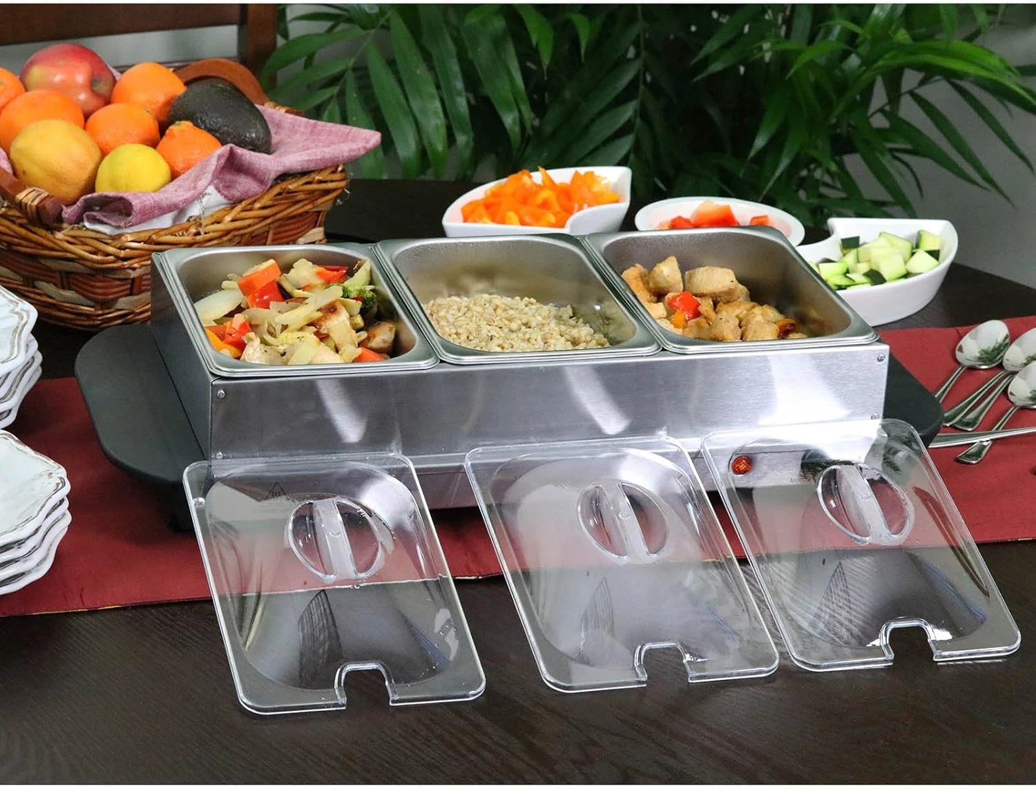 MegaChef Buffet Server & Food Warmer With 3 Removable Sectional Trays, Heated Wa