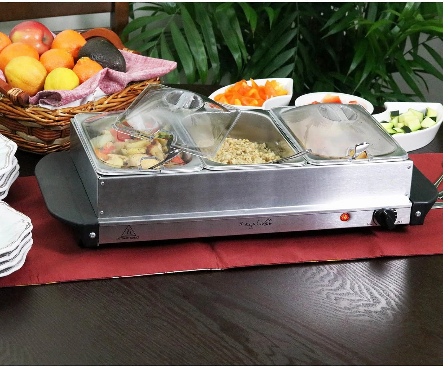 MegaChef Buffet Server & Food Warmer With 3 Removable Sectional Trays, Heated Wa