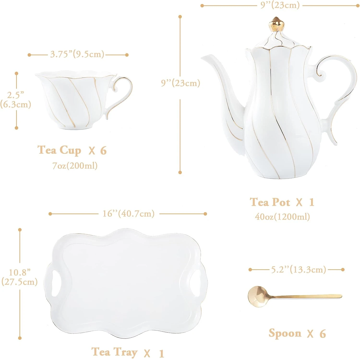 DUJUST 14 pcs Tea Set for 6 with Tea Tray & Spoons, Luxury British Style Tea/Cof