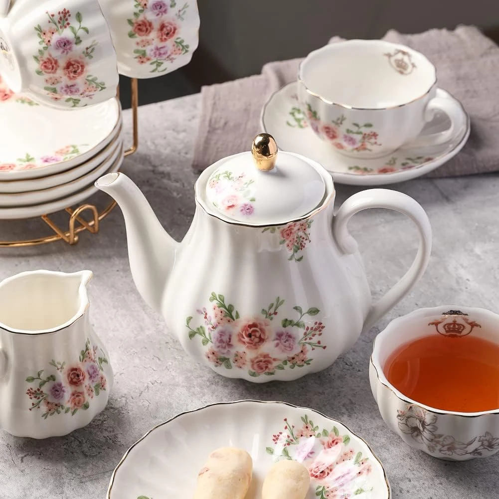 Sweejar Porcelain Tea Sets British Royal Series, 8 OZ Cups & Saucer Service for